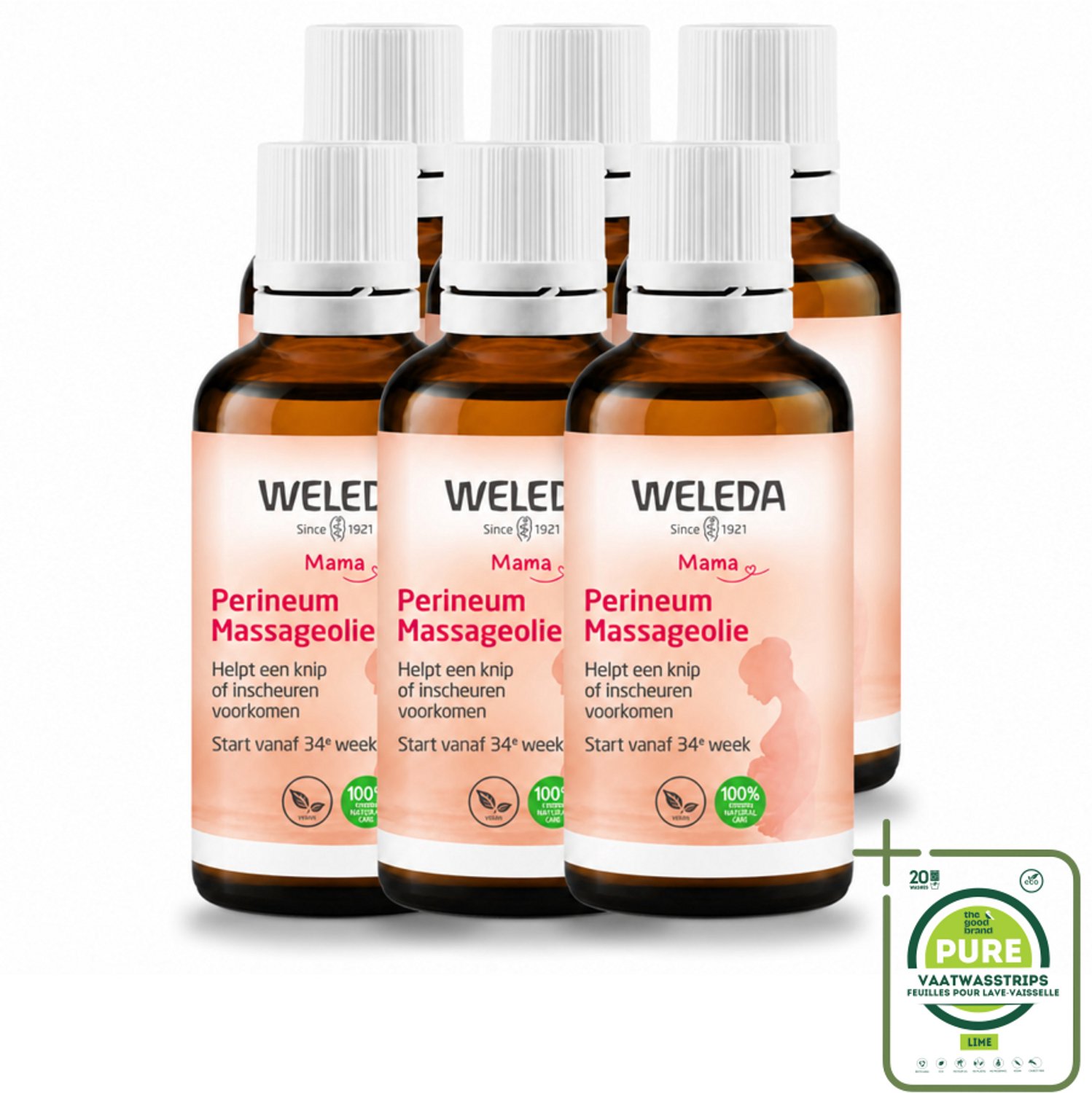 6 x WELEDA - Perineum massageolie - Mama & Baby - 50 ml - Grootverpakking - Vaatwasstrips - Perineum Massageolie - Zwangerschap - Bevalling - Huidelasticiteit - Natuurlijke Bevalling