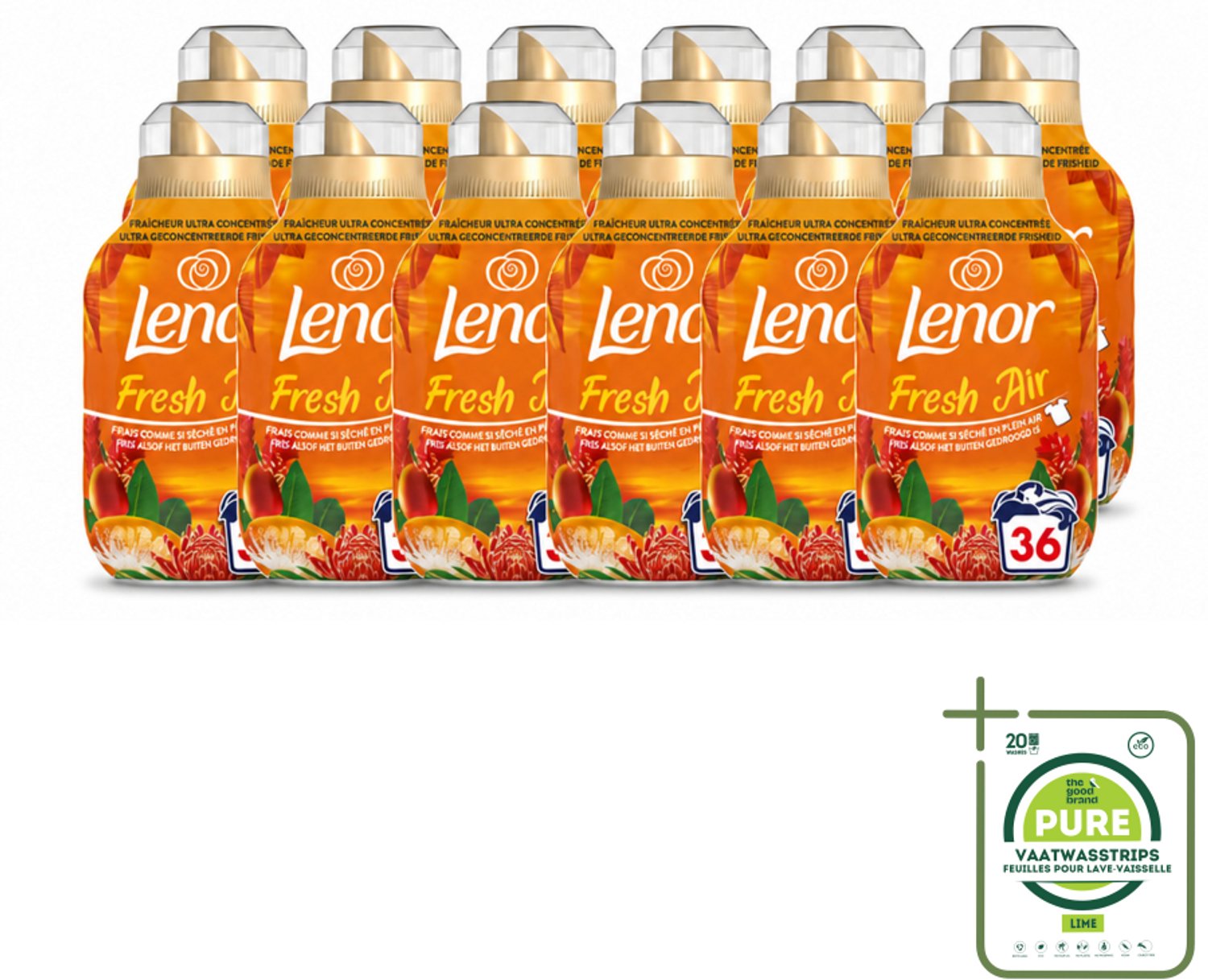 12 x Lenor - Wasverzachter - Fresh Air Tropenzon - Ultra Geconcentreerd - 36 Wasbeurten - Grootverpakking - Vaatwasstrips - Wasverzachter - Frisheid - Wasmachine - Wasverzachter Fles - Tropische Geur