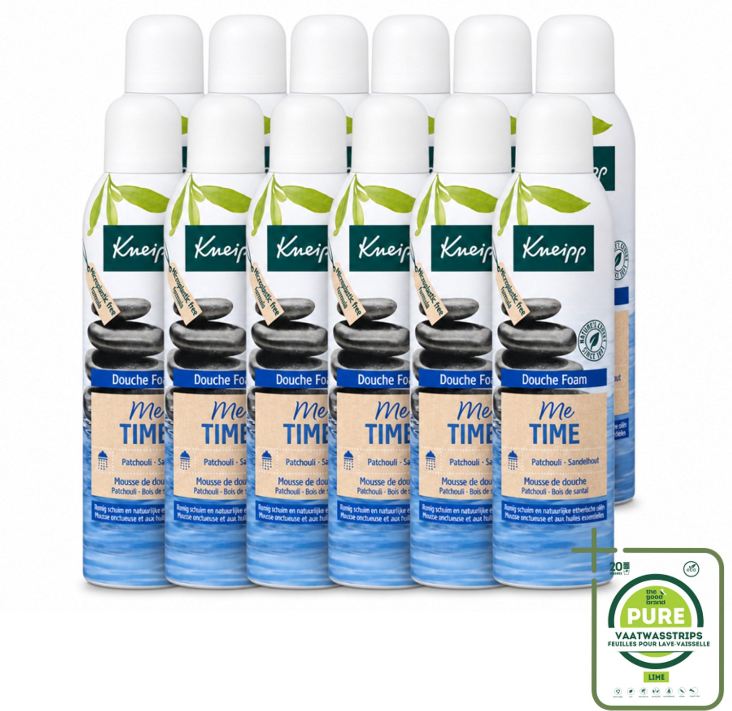 12 x Kneipp - Douche schuim - Me‑Time - Patchouli & Sandelhout - 200 ml - Grootverpakking - Vaatwasstrips - Douche Foam - Me-time - Rust - Ontspanning - Patchouli