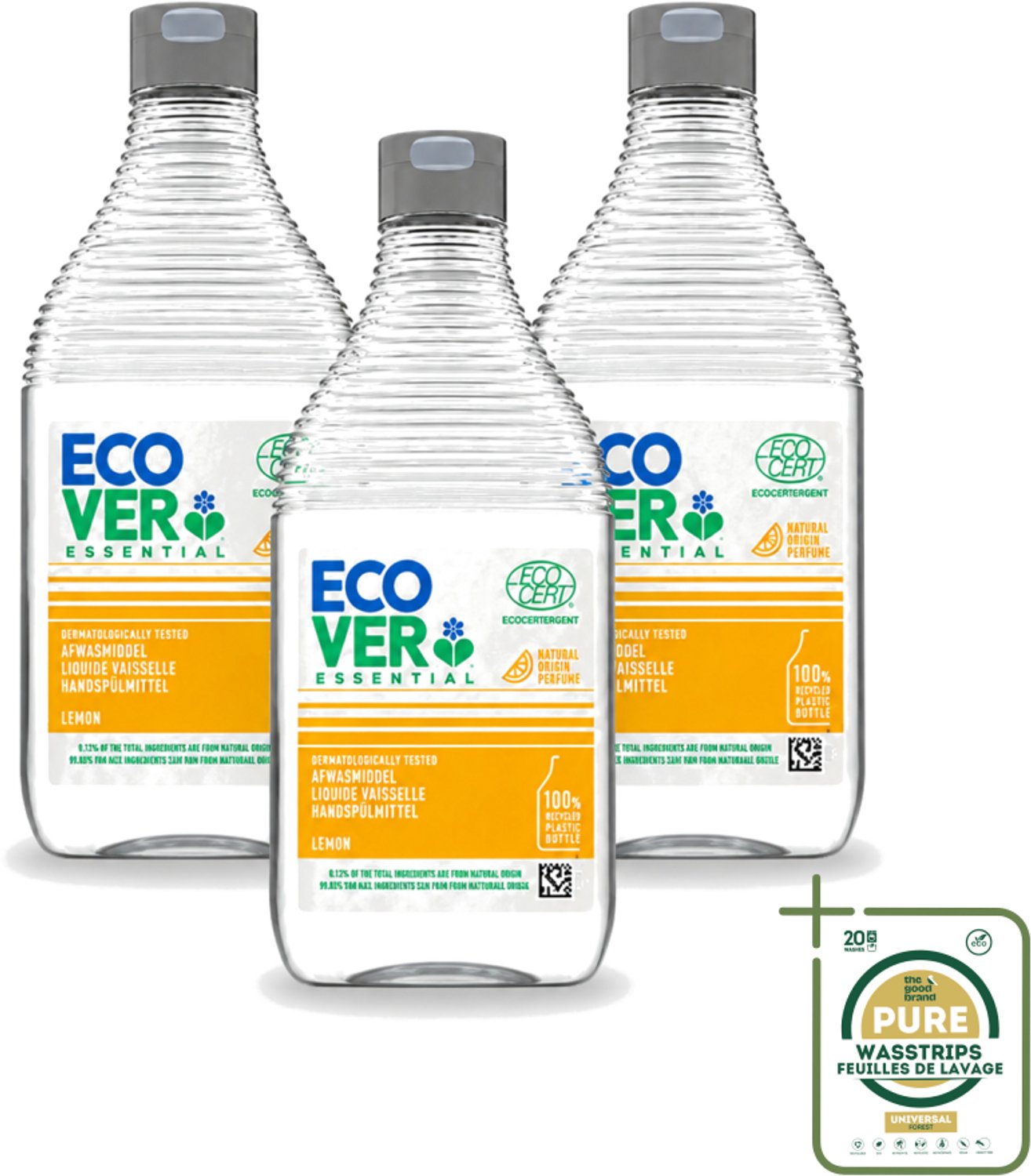 3 x Ecover - Afwasmiddel Essential - Citroen - 450 ml - Afwasmiddel Citroen - Plantaardig Afwasmiddel - Duurzaam Afwasmiddel - Ecologisch Afwasmiddel - Schone Vaat