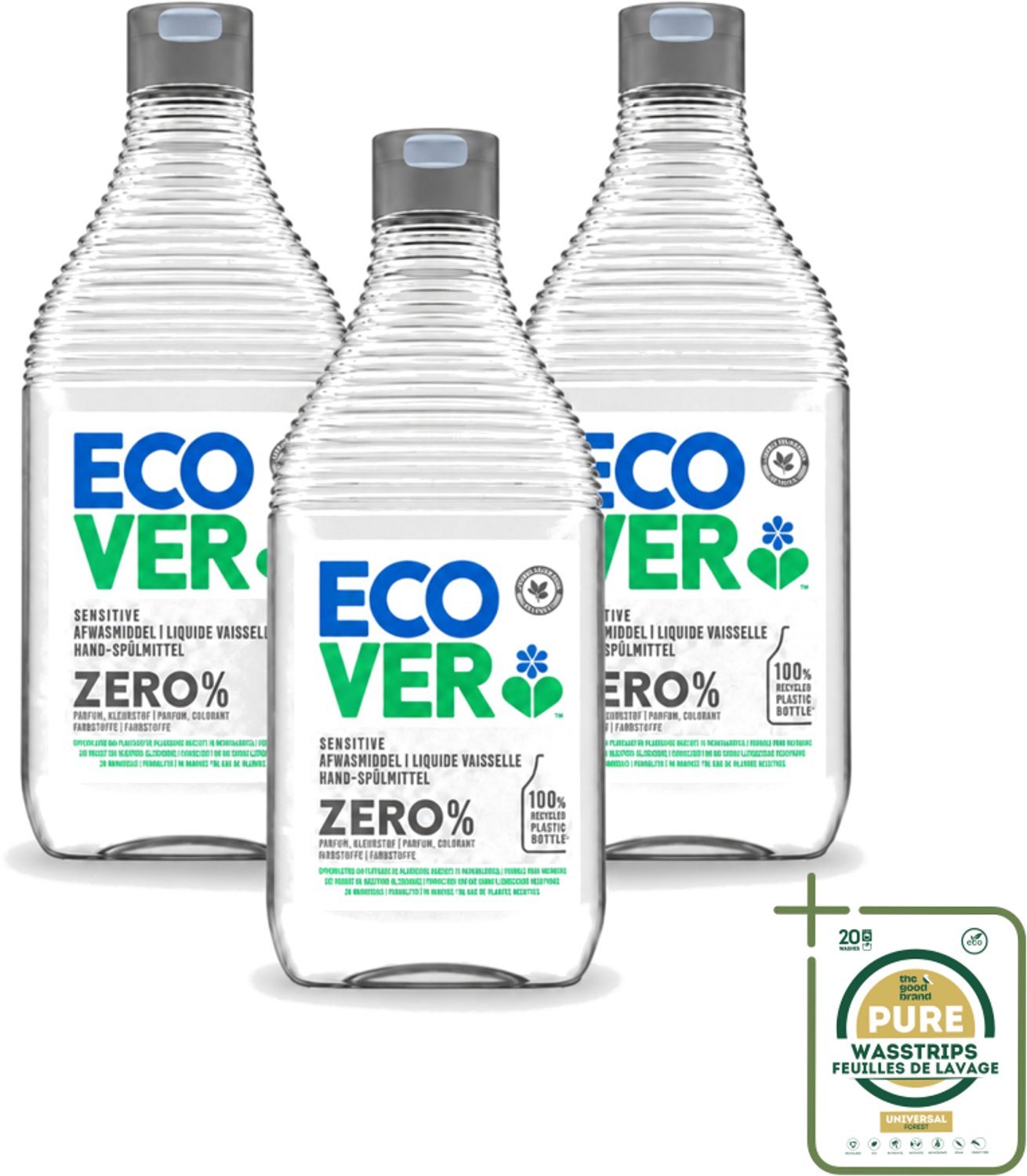 3 x Ecover - Afwasmiddel ZERO - Parfumvrij - 450 ml - Afwasmiddel Zonder Geur - Hypoallergeen Afwasmiddel - Plantaardig Afwasmiddel - Afwasmiddel Voor Gevoelige Huid - Afwasmiddel Zonder Kleurstoffen