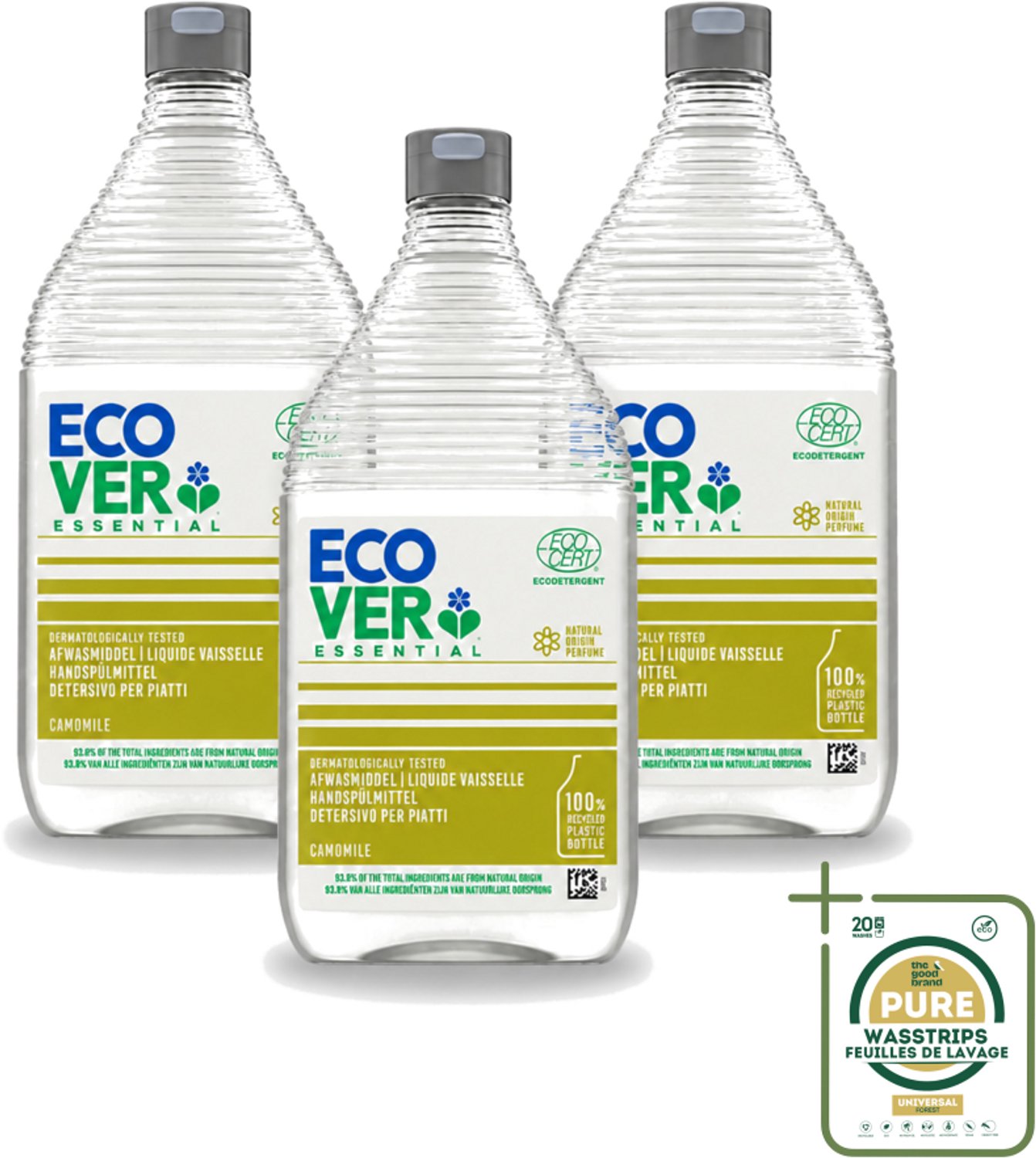 3 x Ecover - Afwasmiddel Essential - Kamille - 950 ml - Afwasmiddel Kamille - Plantaardig Afwasmiddel - Ecologisch Afwasmiddel - Kamille Geur - Vet Verwijderen