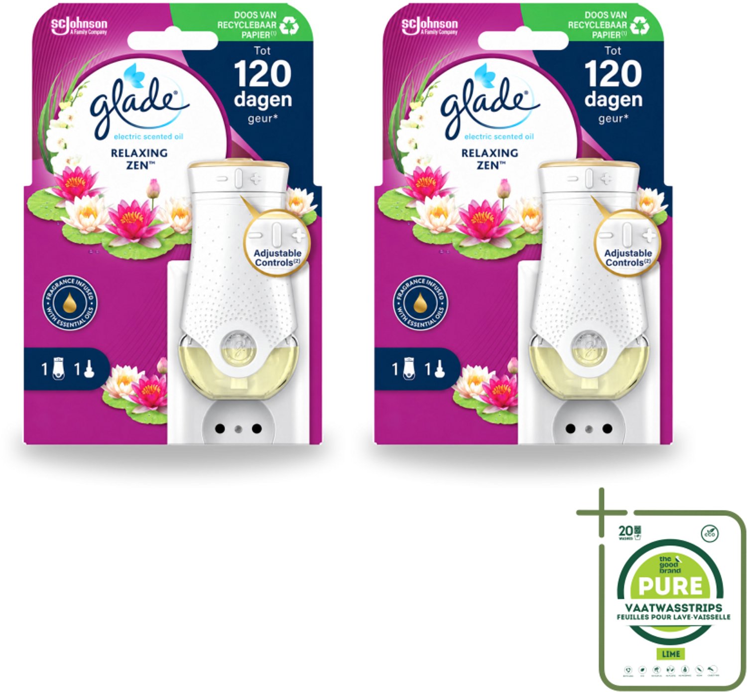 2 x Glade - Houder Elektrische Olie - Relaxing Zen - Grootverpakking - Vaatwasstrips - Relaxatie - Ontspanning - Geur - Sfeer - Sfeerontspanning