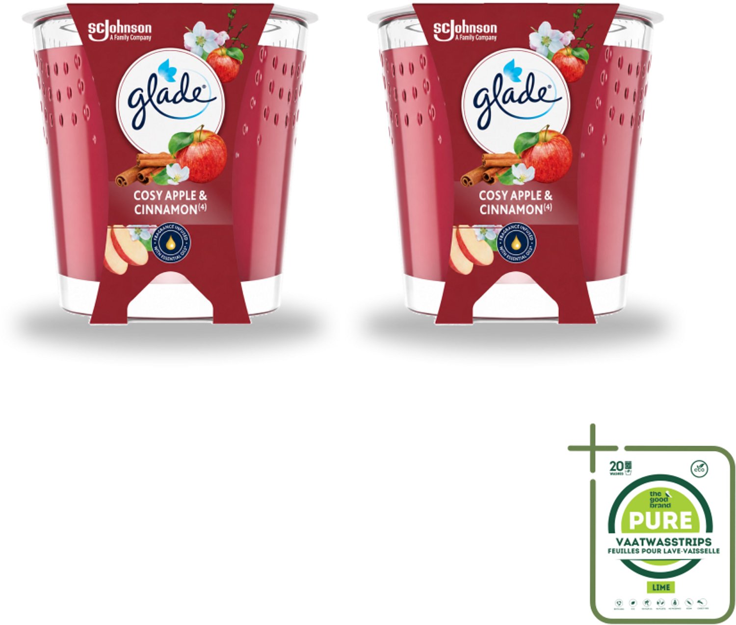 2 x Glade - Geurkaars Cosy Appel Kaneel - 100% Raapzaadwas & Vegan - 112 g - Grootverpakking - Vaatwasstrips - Geurkaars - Vegan - Warme Geur - Appel - Kaneel