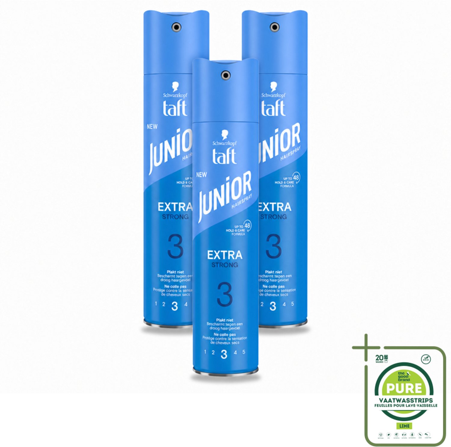 3 x Taft - Extra Strong 3 - Junior Haarspray - Stevige kindvriendelijke fixatie - 250 ml - Grootverpakking - Haarspray Voor Kinderen - Kindvriendelijk Haar Fixeren - Extra Sterke Houding - 48u Houding - Haar Beschermen Tegen Uitdroging