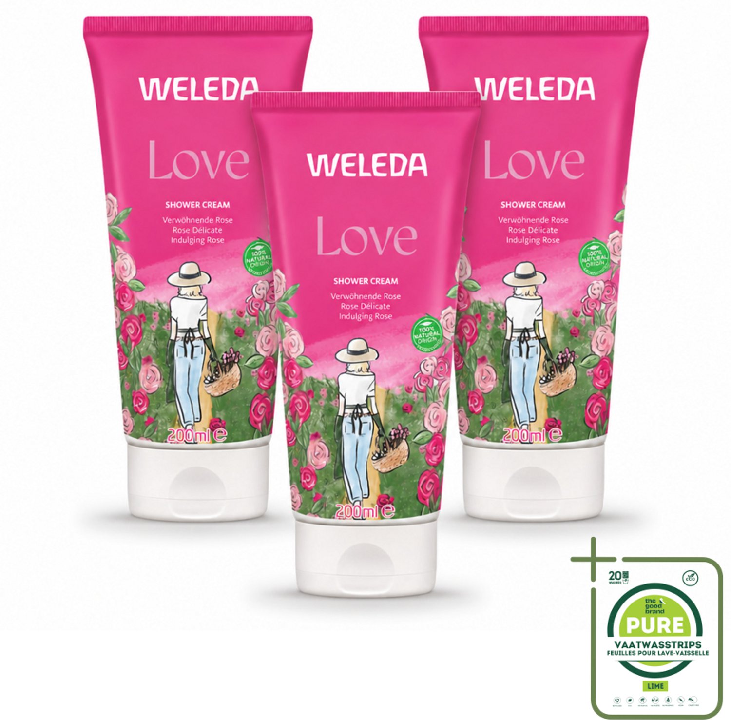3 x WELEDA - Douchecrème Aroma Shower Love - 200 ml - Grootverpakking - Vaatwasstrips - Douchecrème - Aromatherapie - Liefdevolle Geur - Natuurlijke Verzorging - Wellness