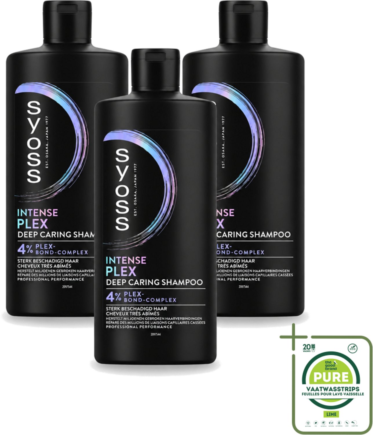 3 x SYOSS - Plex - Shampoo - Langdurige Styling - 440ml - Grootverpakking - Vaatwasstrips - Beschadigd Haar Herstellen - Haar Herstel Shampoo - Plex Bond Complex - Krachtig Haar - Gezond Haar