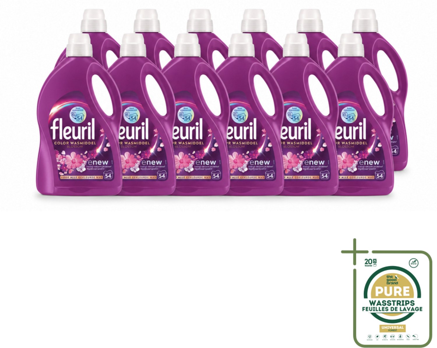 12 x Fleuril - Wasmiddel - Color Blossom Vloeibaar Wasmiddel - Kleurbehoud & Bloemige Geur - 54 wasbeurten - Wasstrips - Kleurbehoud - Bloemige Geur - Wasmiddel - Vloeibaar Wasmiddel - Gekleurde Was