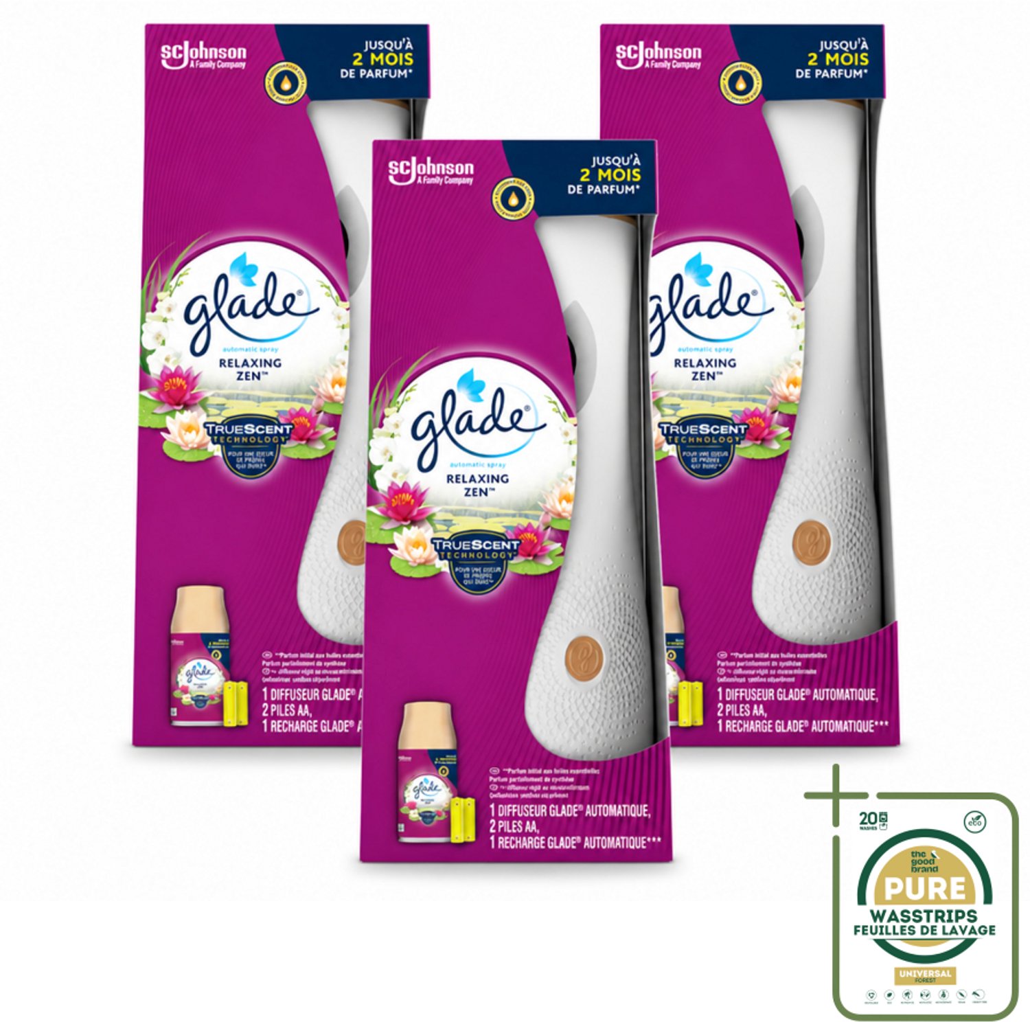 3 x Glade - Automatische Spray - Relaxing Zen - 269 ml - Wasstrips - Automatische Luchtverfrisser - Geurverfrisser - Frisheid In Huis - Kalmerende Geur - Rustgevende Geur