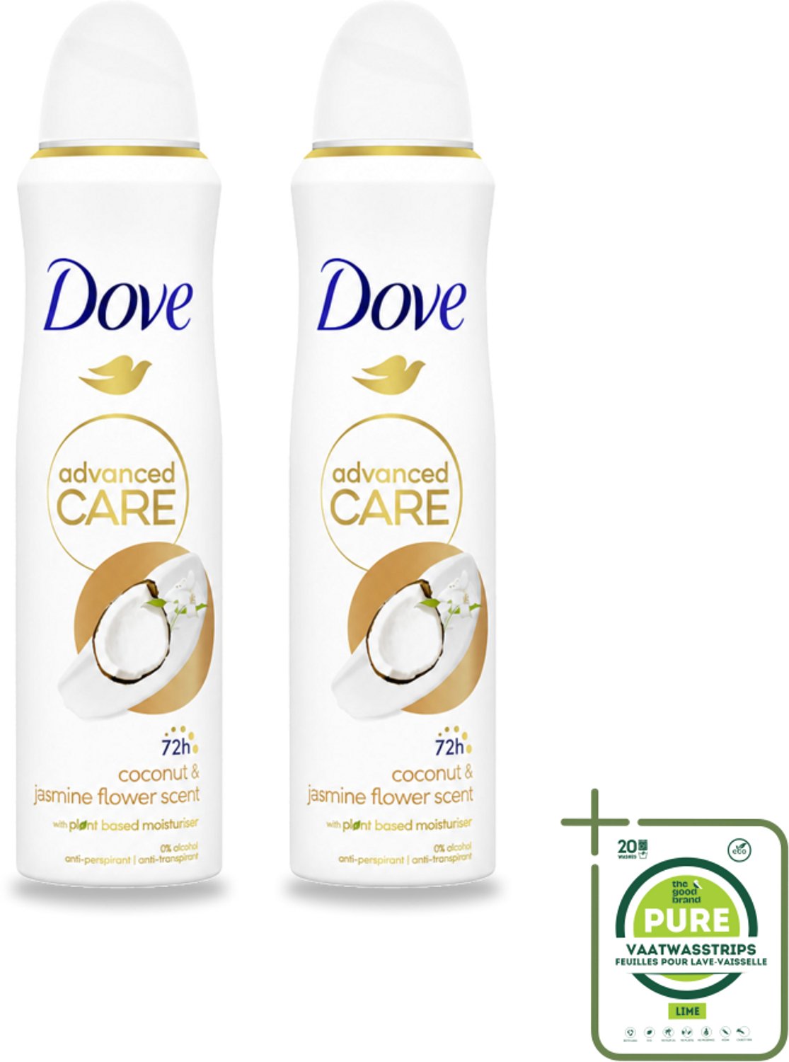 2 x Dove Deodorant Spray - Advanced Care - Kokos & Jasmijnbloem - 150 ml - Grootverpakking - Dove Deodorant Spray - Kokos En Jasmijn - Anti-transpirant Spray - Okselhuid Verzorging - Frisheid