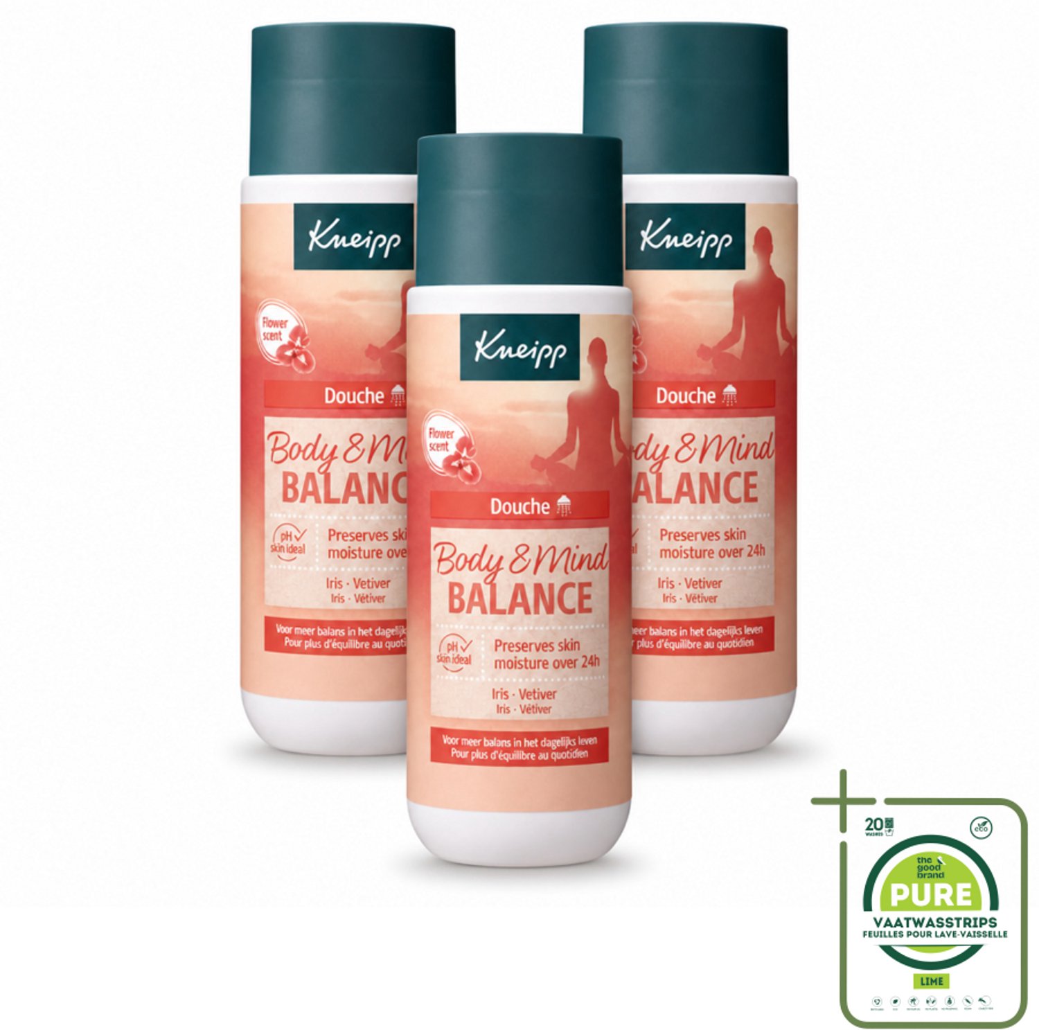 3 x Kneipp - Douchegel - Body & Mind Balance - 200 ml - Grootverpakking - Vaatwasstrips - Douchegel - Balans - Innerlijke Rust - Kalmerend - Opwekkend