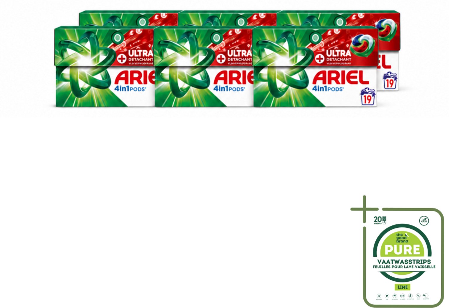 6 x Ariel - 4in1 Wasmiddel Pods - Ultra Vlekverwijderaar - 19 Pods - Grootverpakking - Vaatwasstrips - Wasmiddel - Vlekverwijderaar - Wasbeurt - Wasmiddel Pod - Vlekken Verwijderen
