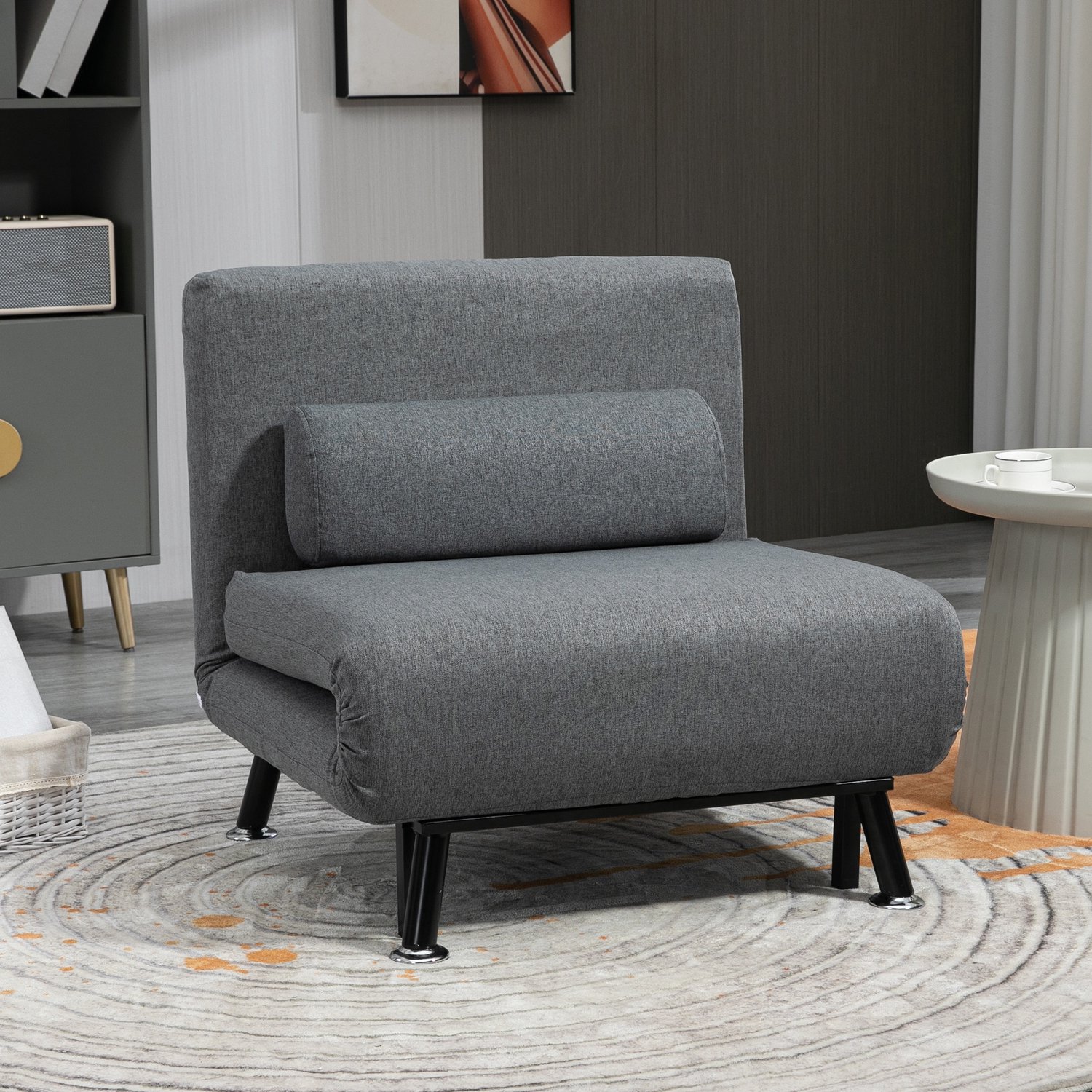 DESMIU Slaapfauteuil 75 x 70 x 75 Cm - Klapstoel Met Bedfunctie En Verstelbare Rugleuning - Voor Logeerkamer - Stof Donkergrijs