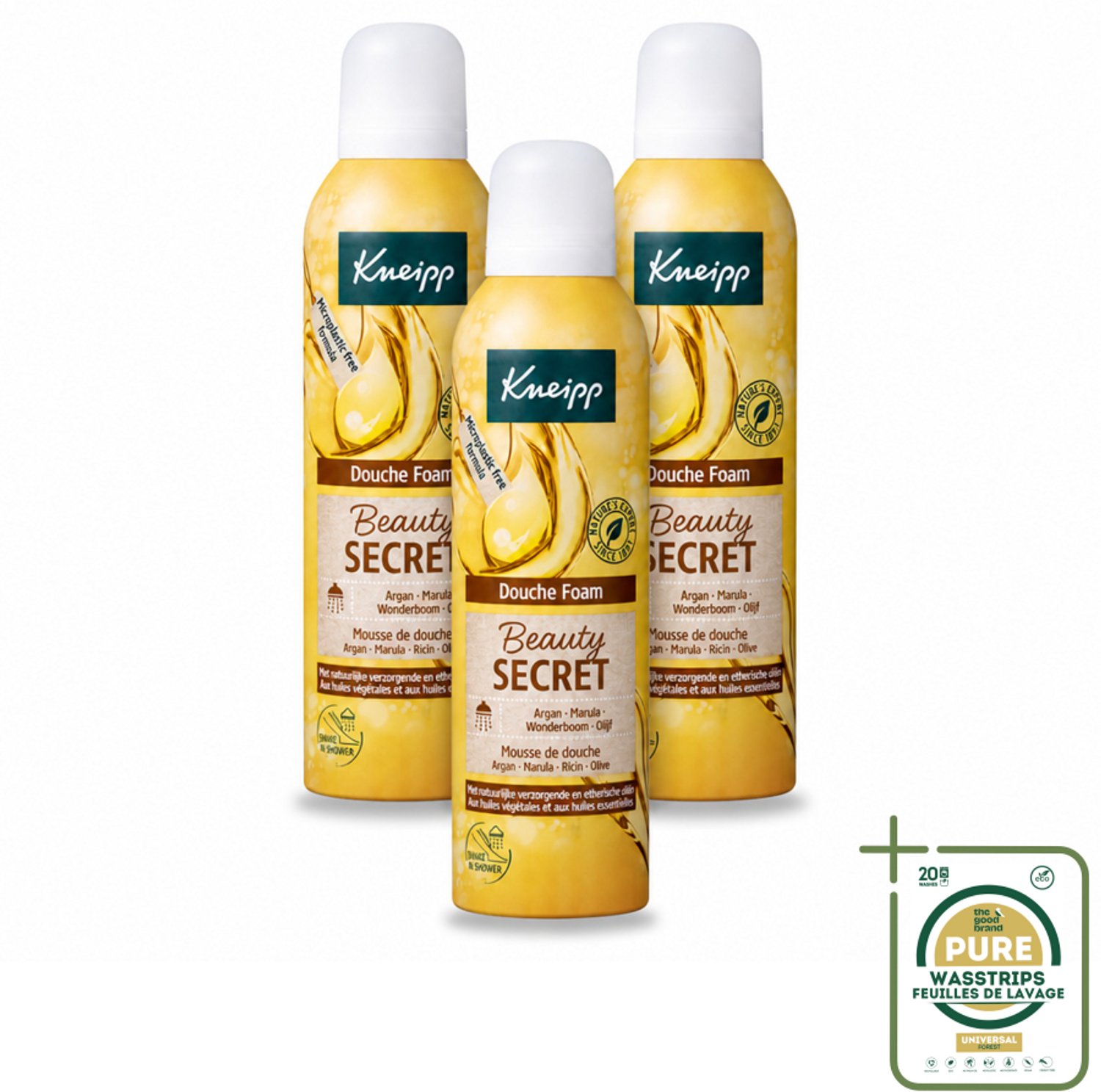3 x Kneipp - Douche schuim - Beauty Secret - 200 ml - Wasstrips - Douche Schuim - Natuurlijke Oliën - Huid Verzorging - Luxe Geur - Schuim Voor De Douche