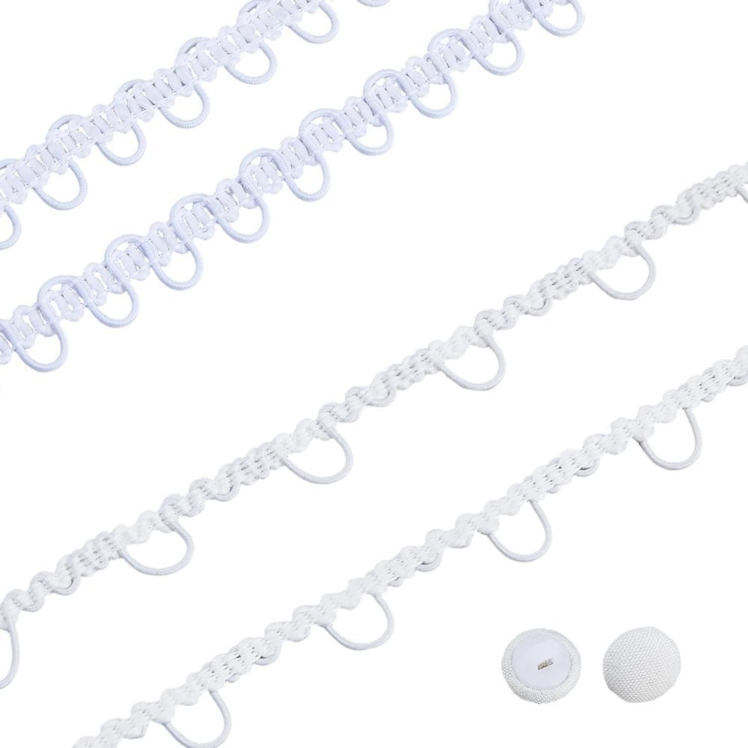 Elastische Lussen en Knoopopeners met 10 Stuks Plastic Knopen voor Kostuum- en Bruidsdecoratie, 20 Yards Kantafwerking