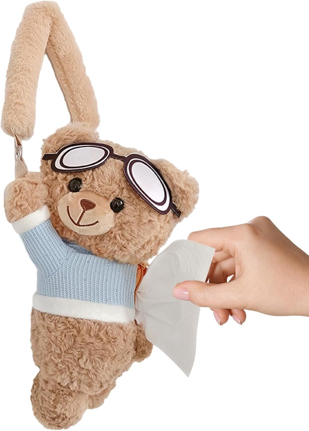 Automatische pluche tissuedispenser van pluche, 35 x 17 cm, deken voor zakdoekdoos, schattig beermotief, verstelbaar ophangsysteem, pluche hoes, decoratieve handdoekhouder