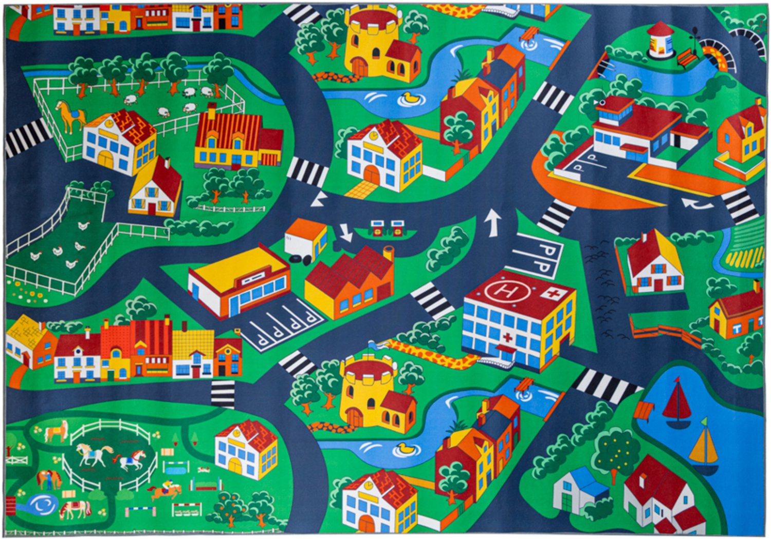 Speelkleed Village Fun 140 x 200 cm - Speelkleed - Kindertapijt - Vloerkleed - Polyester - Antislip