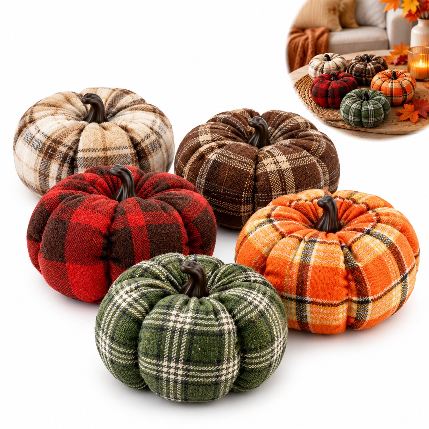 VHV - Halloween Decoratie Pompoen Set - Stoffen Pompoenen 6 stuks- Herfstdecoratie voor Tafel Woonkamer en Feest