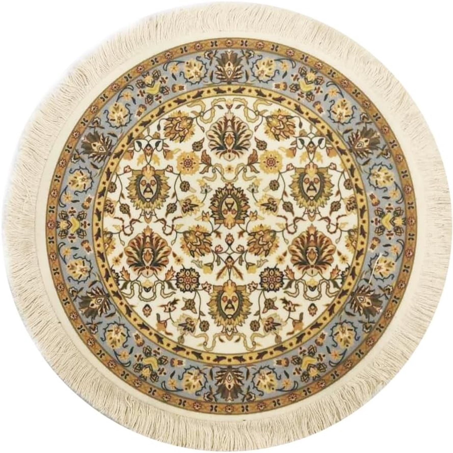 Ronde Muismat van 21 cm met Tassels, Oosters Bloemmotief, Antislip Boho Design, Ideaal voor Laptop en Bureau Decoratie
