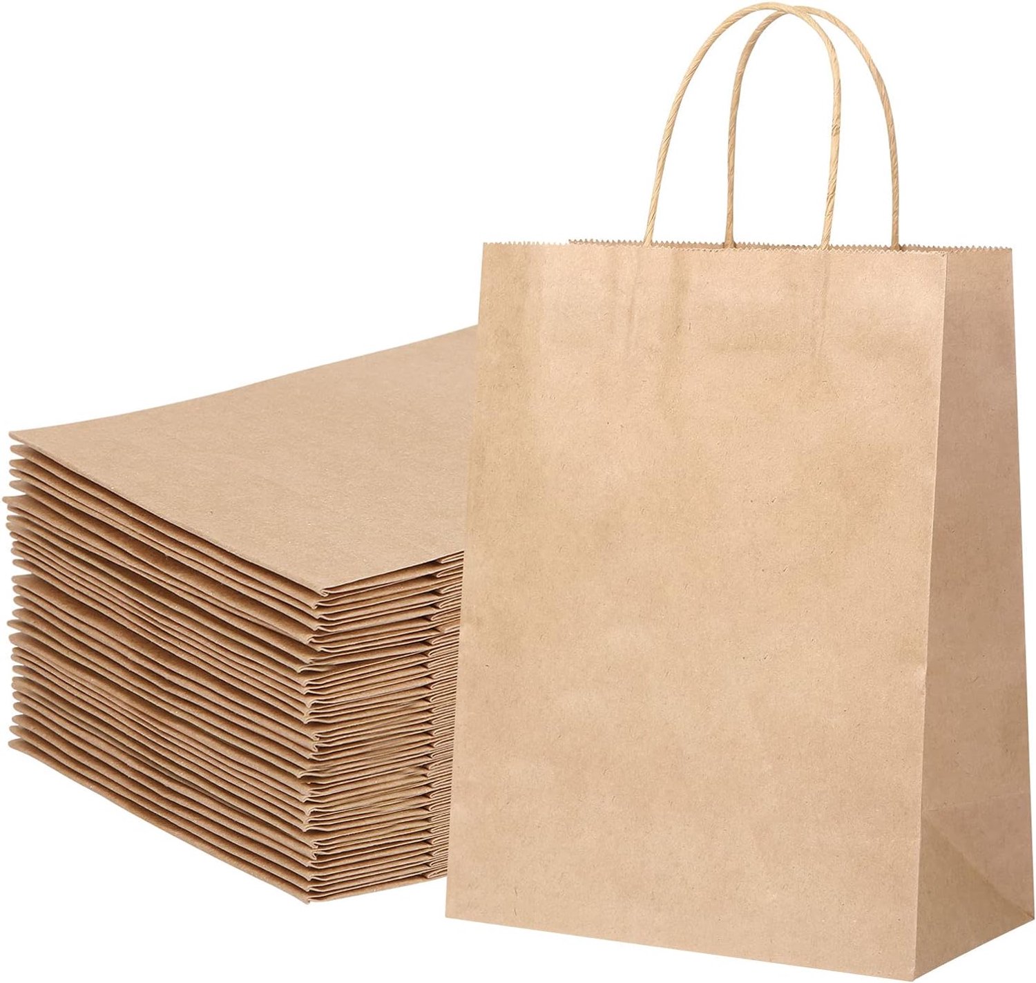 30 x papieren zakken met handvat, bruin kraftpapier, grote papieren draagtassen, papieren zakken van kraftpapier voor winkelen, 27 x 21 x 11 cm