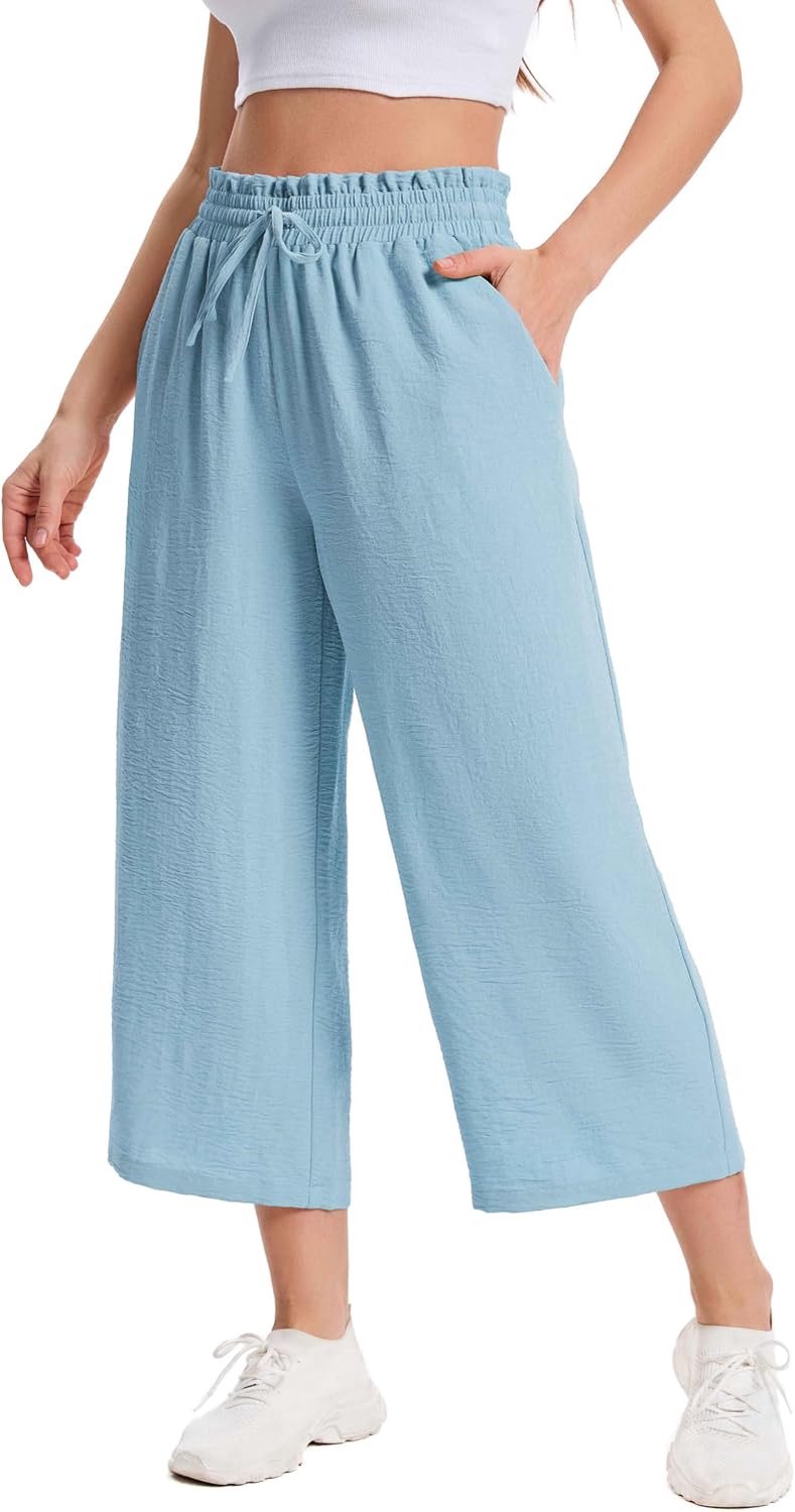 Damesbroek 3/4 Culotte Lichte Zomerbroek met Zakken Ademende Capribroek voor Dames