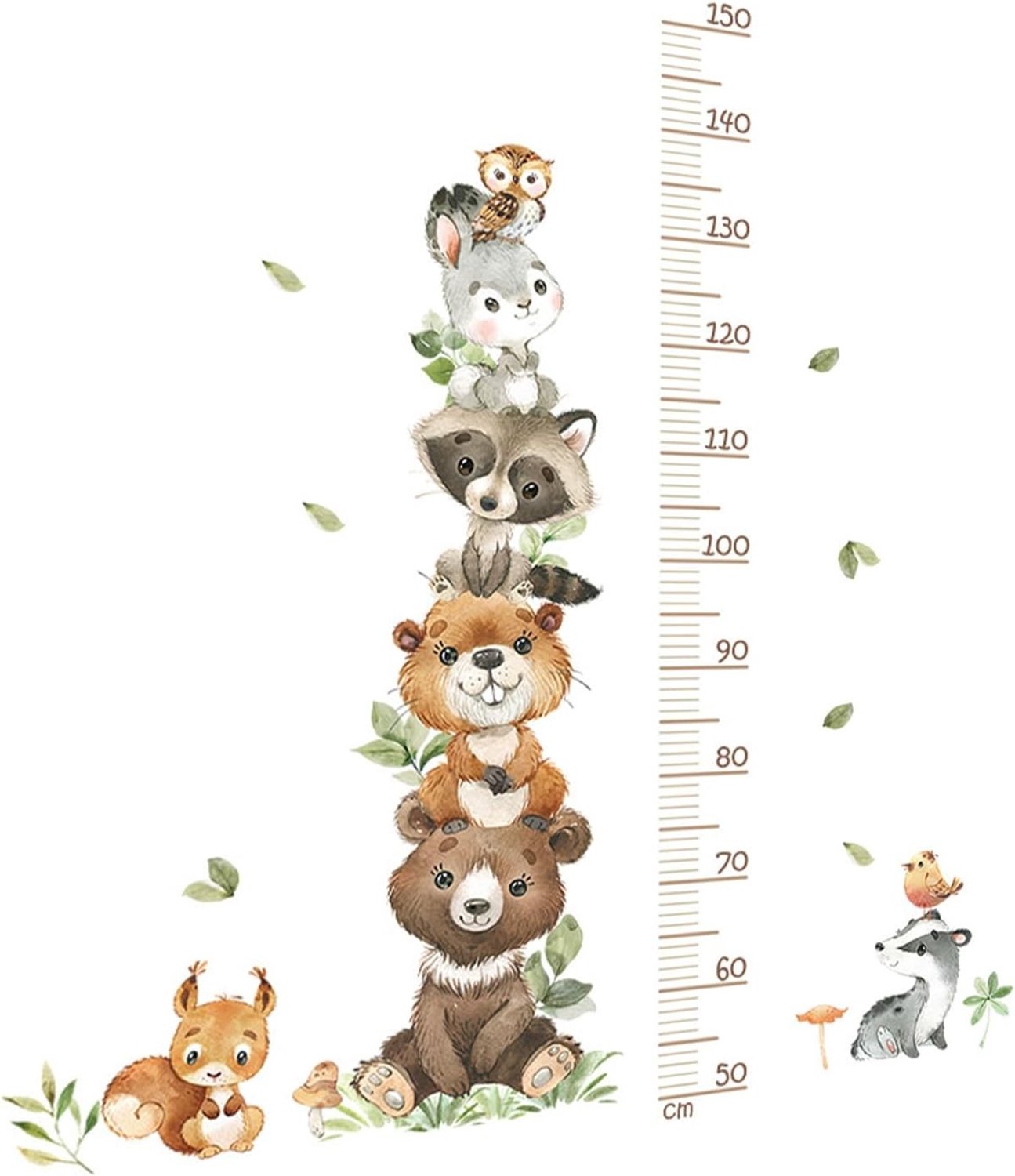 Metingsticker voor Kinderen met Dieren en Bladeren - Muurdecoratie voor Groei en Hoogte Meting zonder Sporen