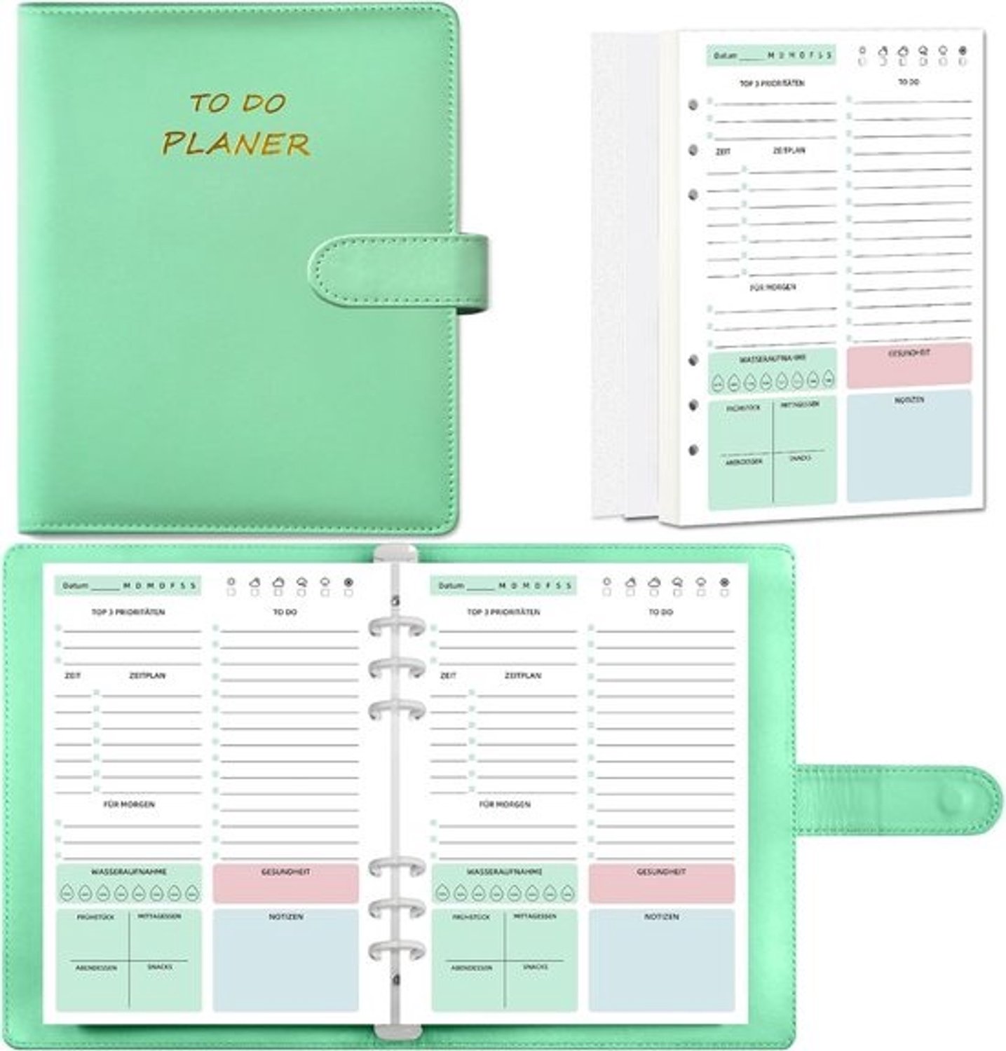 Losbladig notitieboek - Dagplanner agenda - Leven organiseren - Ongedateerde pagina's - A5-formaat - Groen