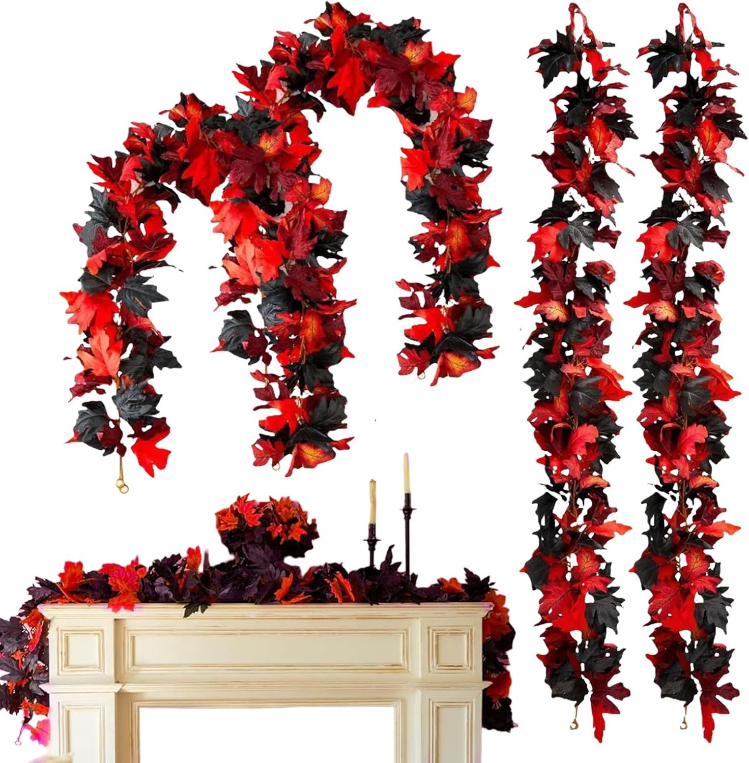 Herfstslinger, kunstbladeren, lang, herfstwijnstok, 4 stuks, woondecoratie, feestaccessoires voor tuin, binnenplaats, Halloween, binnen, vakantiefeest, terras, E