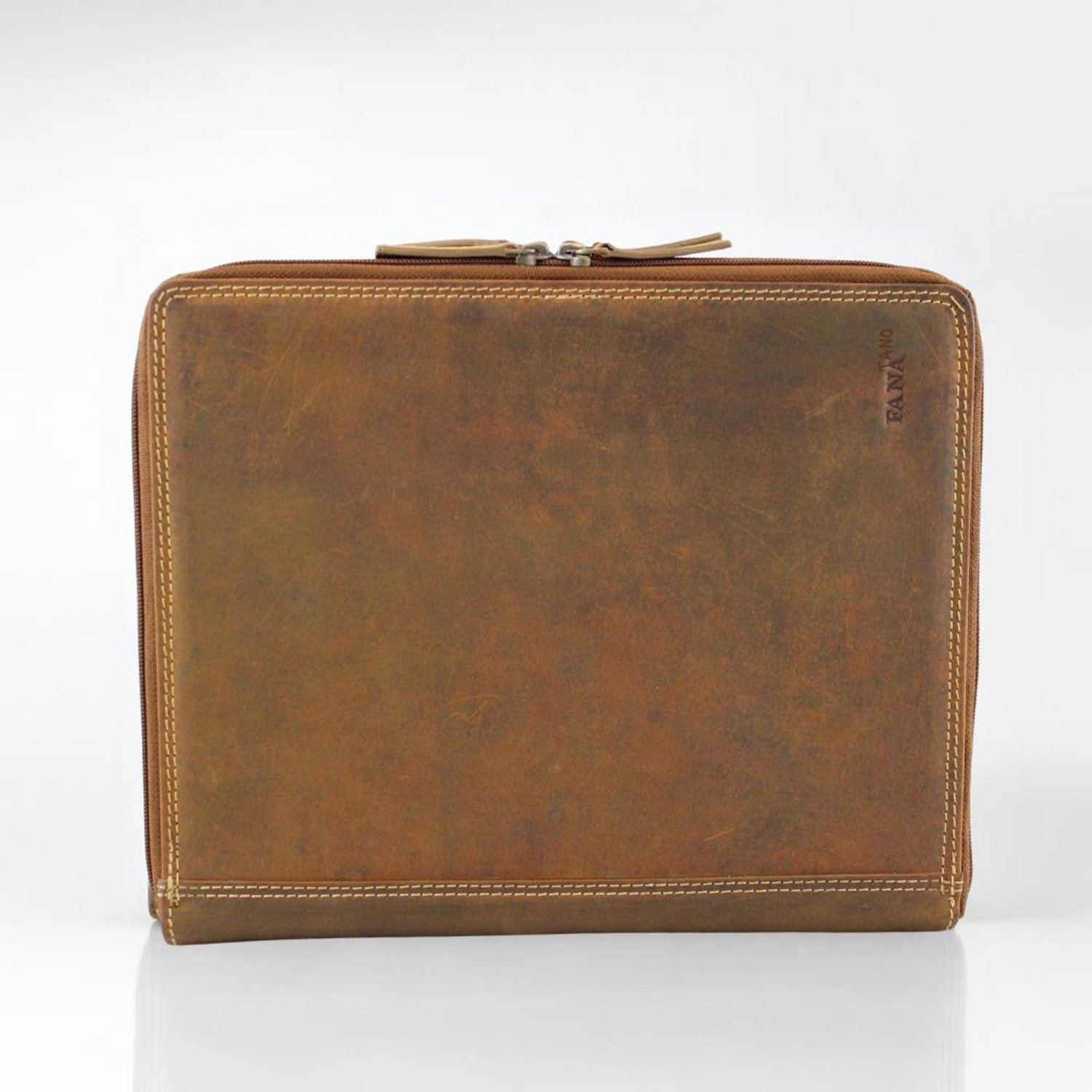 Fana Bags® Schrijfmap A4 Cognac - Luxe Leren Conferentiemap met Rits - Business Schrijfmap met 2 Compartimenten en iPad/Tablet Vak - Perfect voor Vergaderingen - Zakelijke Map