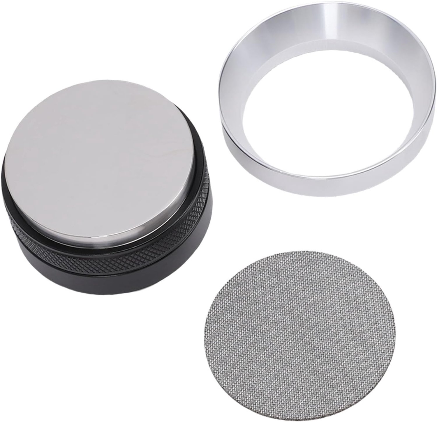 Koffiedoseerring Tamper en Puck Screen Kit Roestvrijstalen Koffiemachineaccessoires met Doseertrechter en Tamper voor filterhouder (58MM)