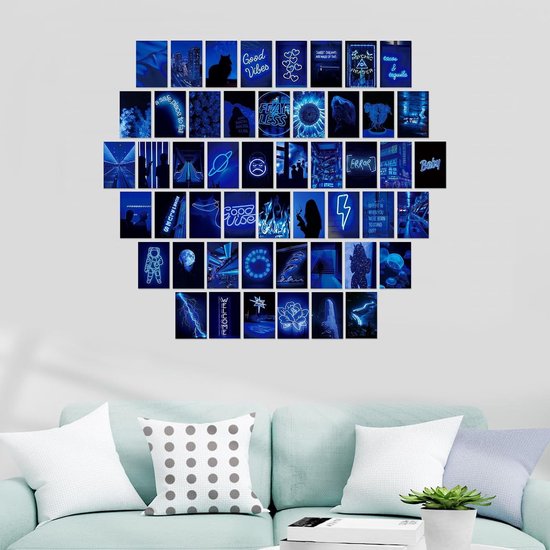 Vintage wandkunstcollageset, 50 stuks, blauwe ansichtkaarten voor de — afbeelding 4