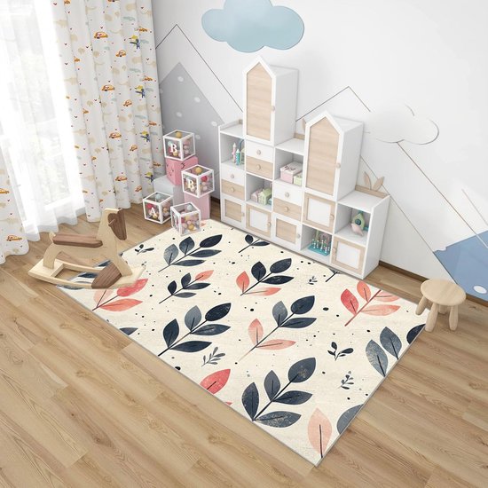 Vintage binnentapijt, zwart, plantenbladeren, roze, neutraal, antislip, voor woonkamer, wasbaar, slaapkamer, kantoor, eetkamer, badkamer, keuken (roze), 60 x 90 cm — afbeelding 3