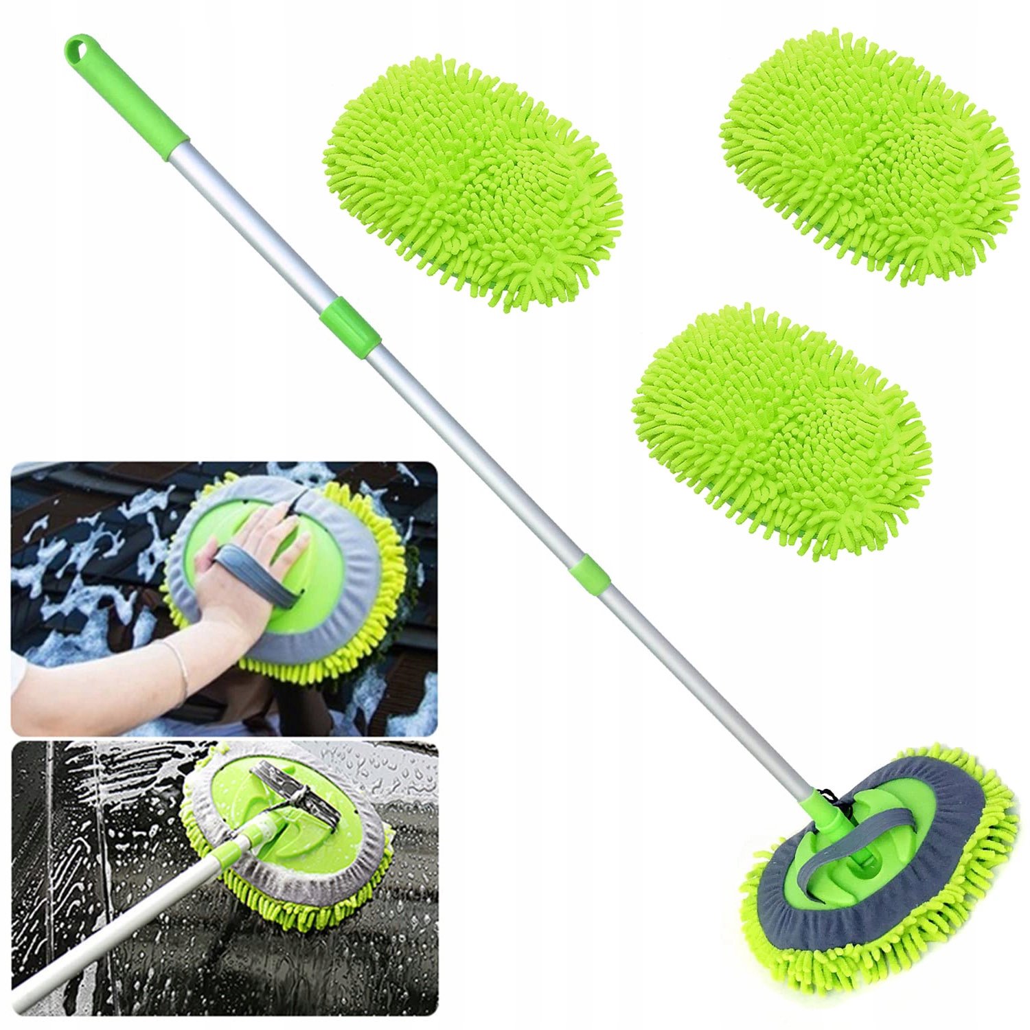 2-in-1 Autowasborstel: Mop & Microvezel, Telescopisch & Verstelbaar