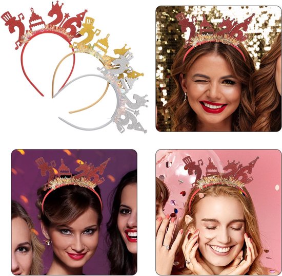 9 Stuks Delige Nieuwjaarsfeest Haarband Lichte Stijlvolle Accessoires in Goud Rood Perfecte Fotoprops voor Oudejaarsavond Feestelijke Vieringen — afbeelding 4