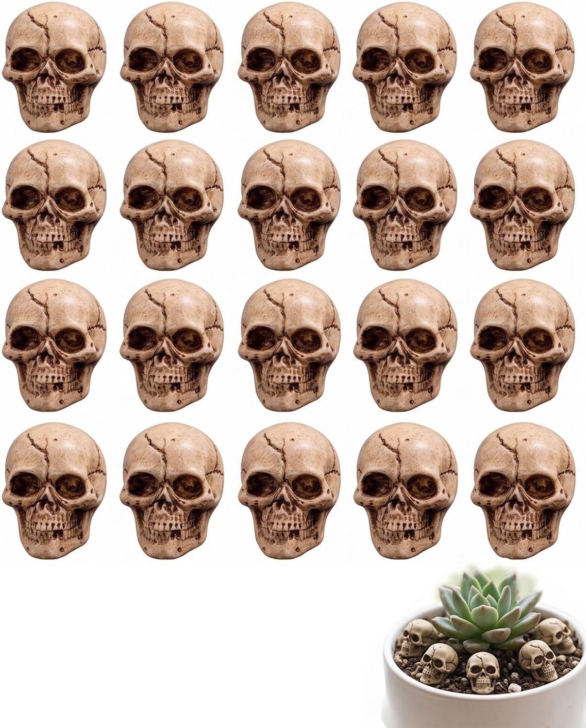 Mini-doodshoofd, 20 stuks, Halloween-decoratie, realistisch, skelet, schedel, set voor tafel, feest en creaties, doe-het-zelf en handwerk, griezelige en gotische sfeer