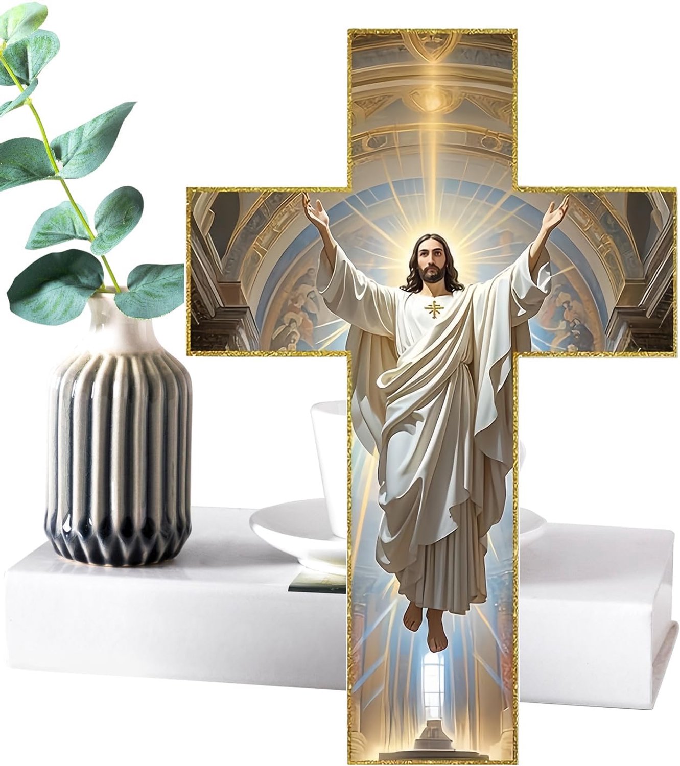 Houten muurkruis - handgemaakt christelijk huisdecor, antiek religieus ornament, geloofsgeïnspireerde muurdecoratie | Kerstmis en alledaags ophangen voor inkomhal slaapkamer kantoor eetkamer keuken