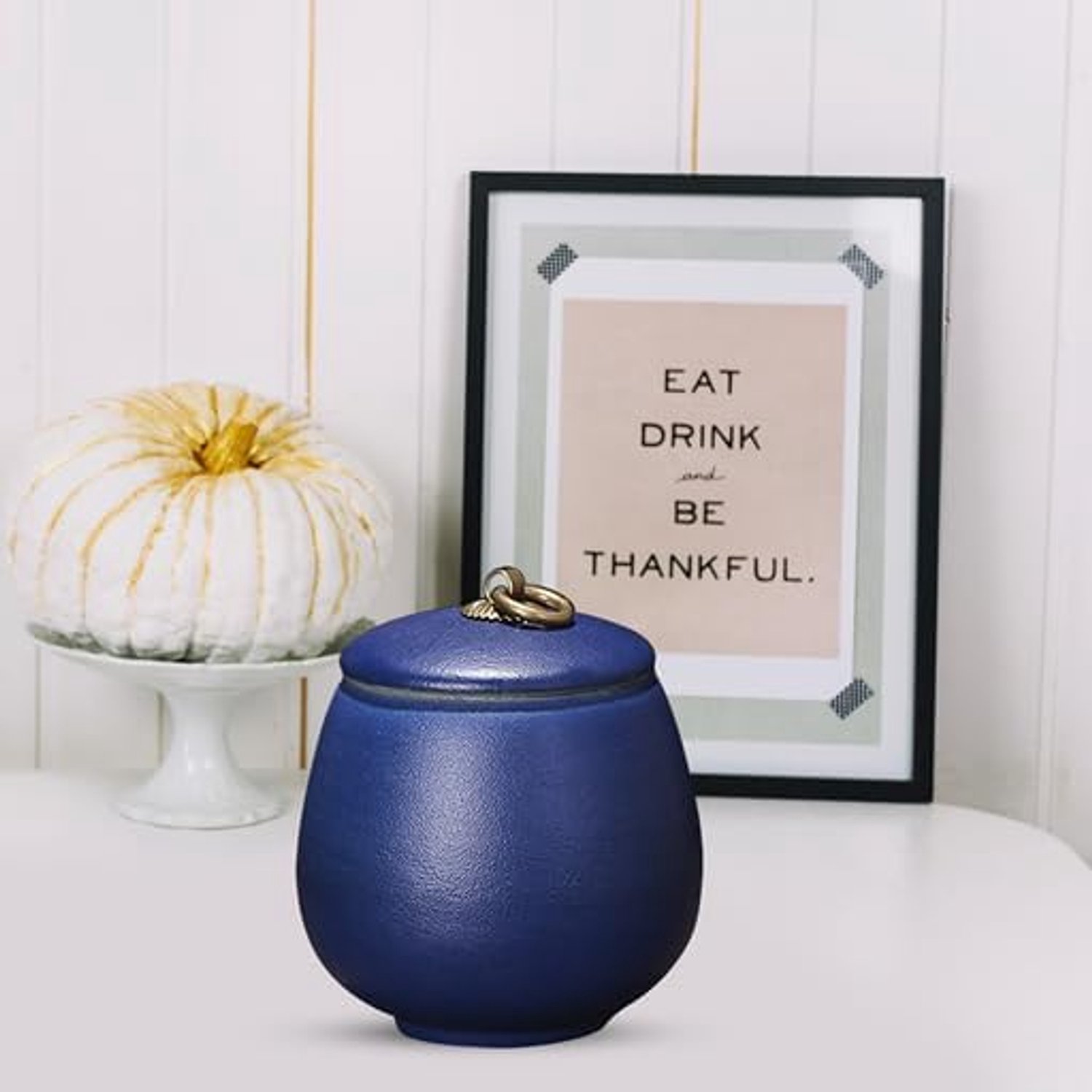 Luxe Urn Mini Urn Keramiek Mat Blauw 170 ML - Voor Menselijk of Huisdieren As