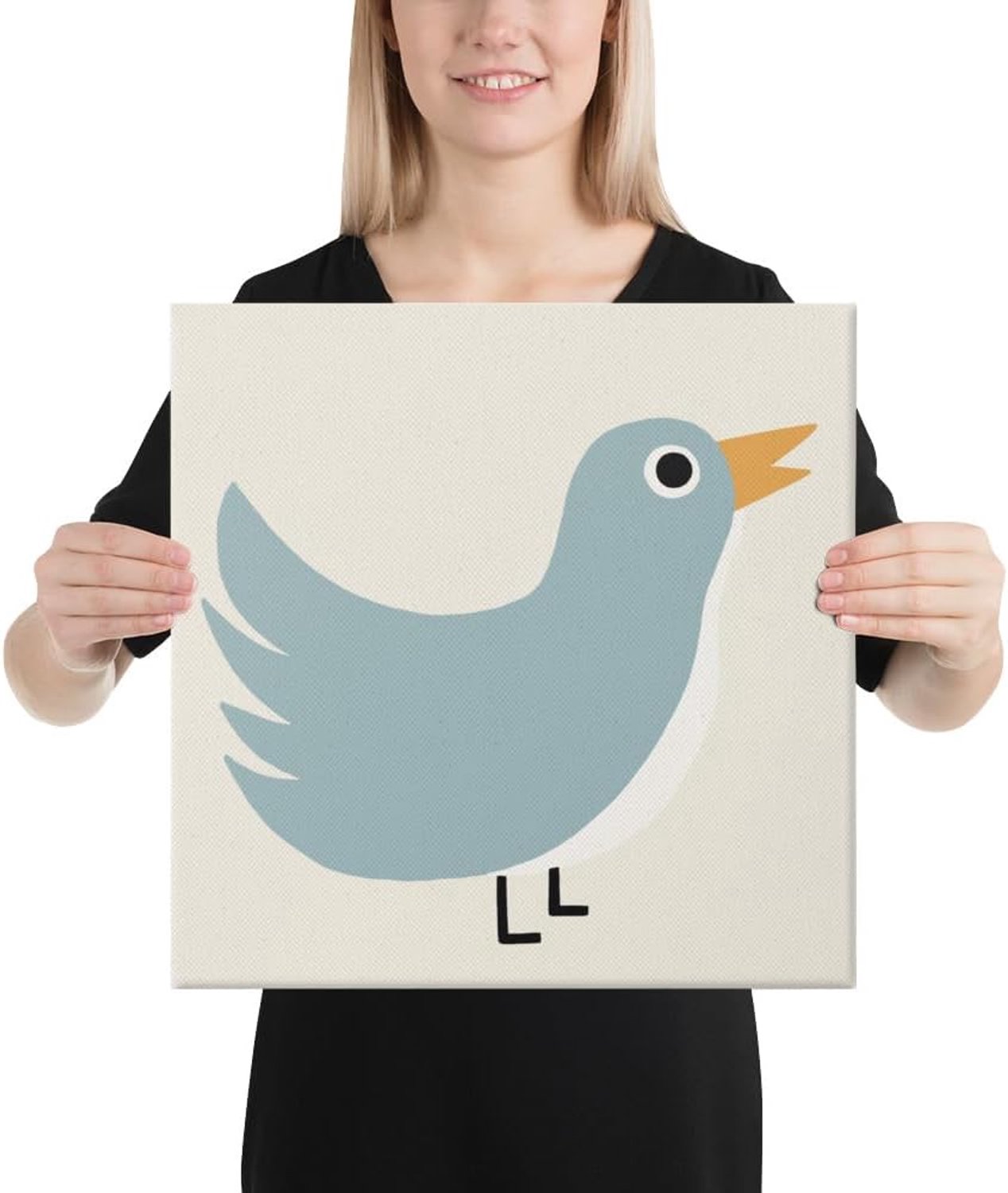 Blauwe vogel canvas print - kinderkamer wanddecoratie, kinderkamer kunst, speelkamerdecoratie - muurkunst voor baby, peuters en kinderen - premium wanddecoratie (20 x 20 cm)