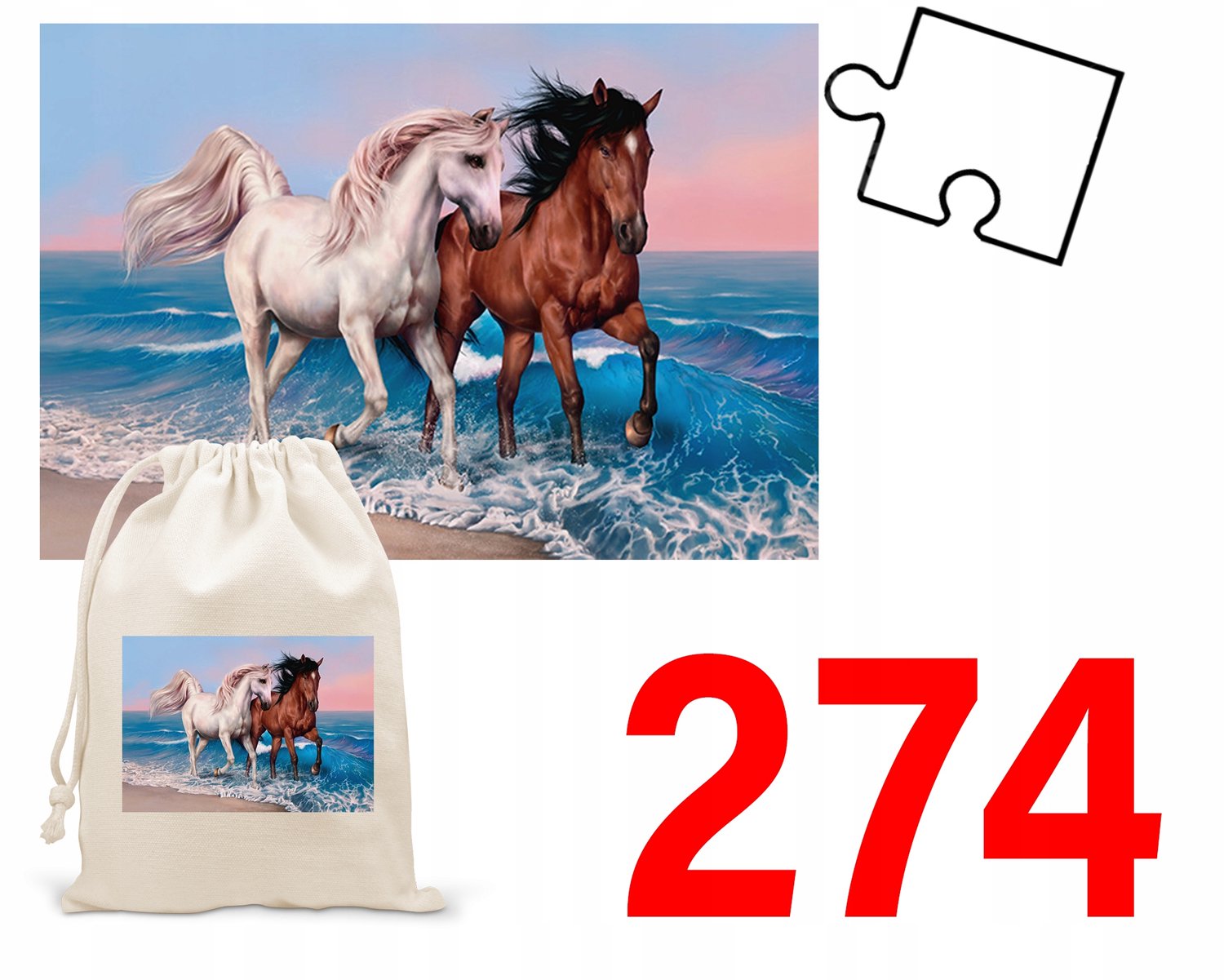 110-delige Puzzel met Opdruk en Opbergzak - Paarden & Schattige Dieren