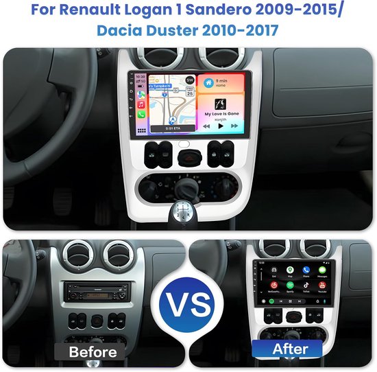 Inefala autoradio voor Renault Logan 1 Sandero 2009-2015/Dacia Duster 2010-2017, Android 2G+64G, draadloos CarPlay & Android Auto, 2 Din radio met GPS/WiFi/Bluetooth/USB/RDS/FM MIC achteruitrijcamera — afbeelding 4