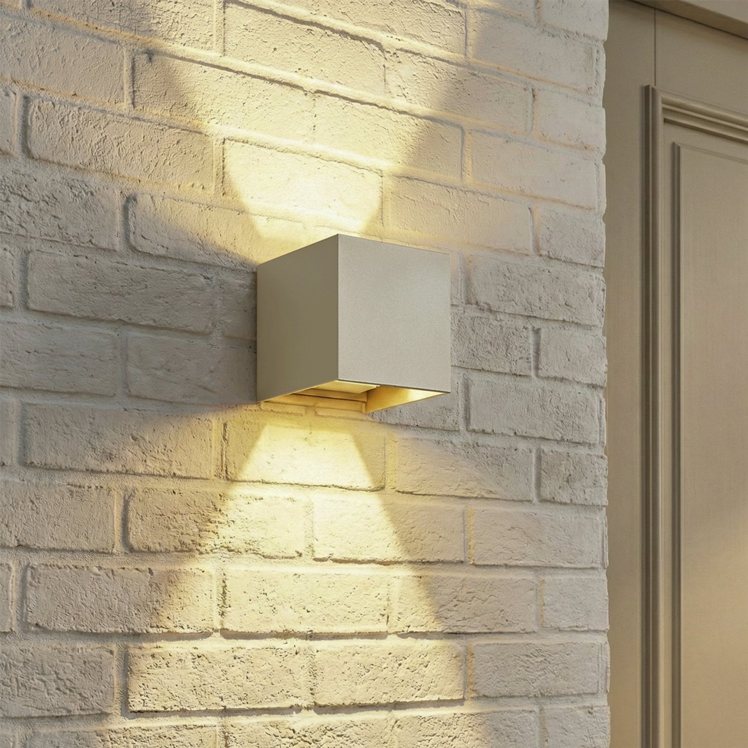 Qazqa led moderne up en down wandlamp, buitenlamp voor in de tuin - Edwin - beige, incl. 5.4W geintegreerde led, 10cm, IP54, vierkant, 2-lichts