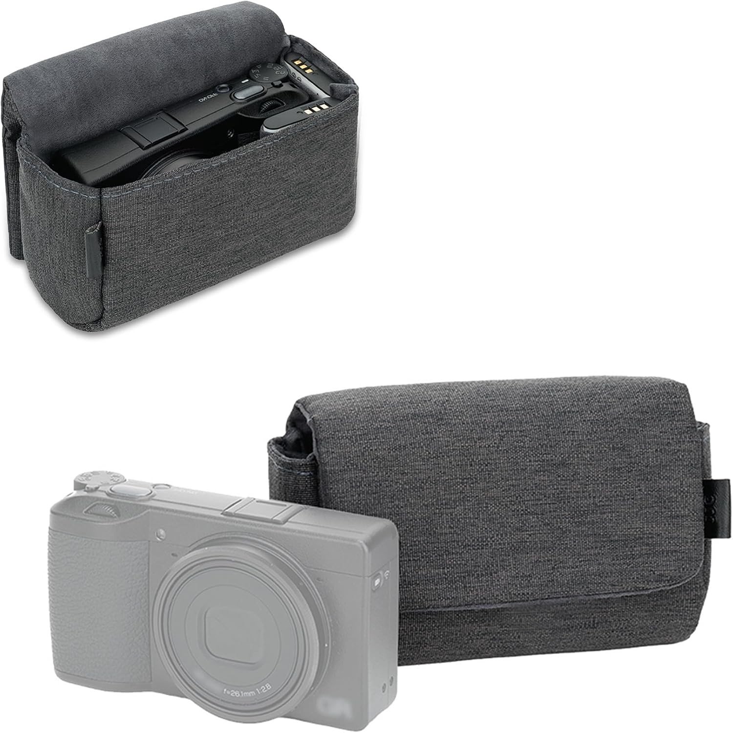 Zachte Compacte Camera Tas met Magnetische Sluiting, Grijs, Geschikt voor Kleine Camera's, Duurzaam en Lichtgewicht Polyester