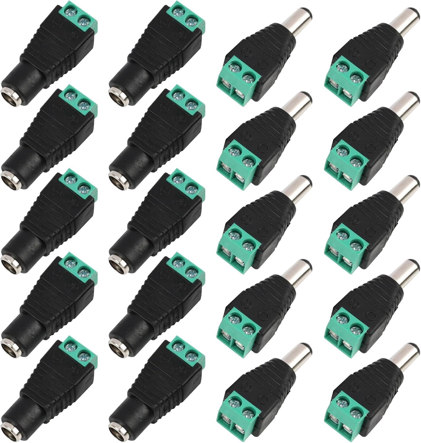 10 paar DC-voedingsstekkers 5,5 mm x 2,1 mm, 12 V jack-adapter, 10 mannelijk 10 vrouwelijk, voor ledstrip, CCTV, beveiligingscamera, eenvoudige installatie zonder solderen