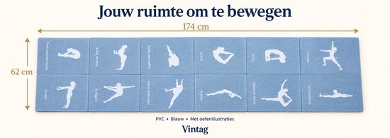 Yogamat en Fitnessmat - 174 x 62 cm - Met Oefenillustraties - PVC - Blauw van Yogamat — afbeelding 5