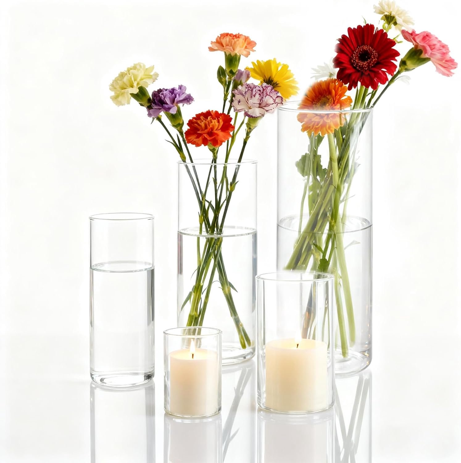 JMIATRY Pack of 5 Lantern Glass, Candle Glasses 10/15/18/20/25 cm High, Glass Cylinder for Candles, Glass Candle - ShopVlot