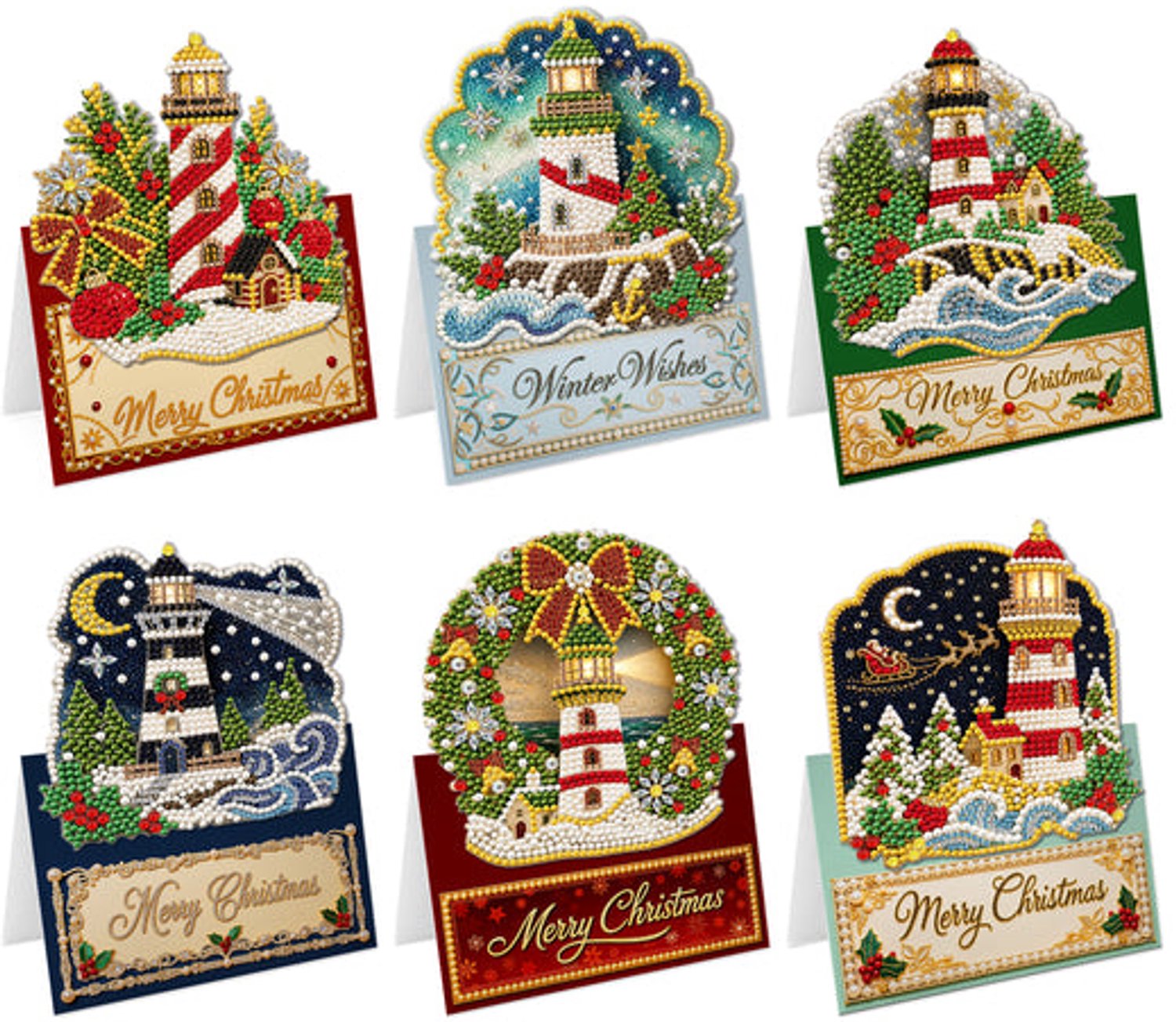 HisKes Diamond Painting Kerstkaarten – 6 stuks –Kerstkaarten diamond painting - Diamond painting kerstkaarten2026 - DIY Diamond Art-kerstkaarten – Kerstthema – Klein formaat – Kerstcadeau – 15x10 cm – Stijl F
