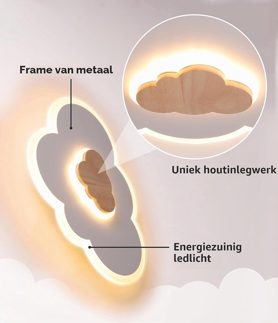 LED-plafondlamp voor kinderkamer, 26W, 40 cm, wolk plafondlamp, creatieve wolkenlamp, warm wit 3000K, kinderlamp voor kinderkamer, slaapkamer en woonkamer [Energieklasse F] — afbeelding 2