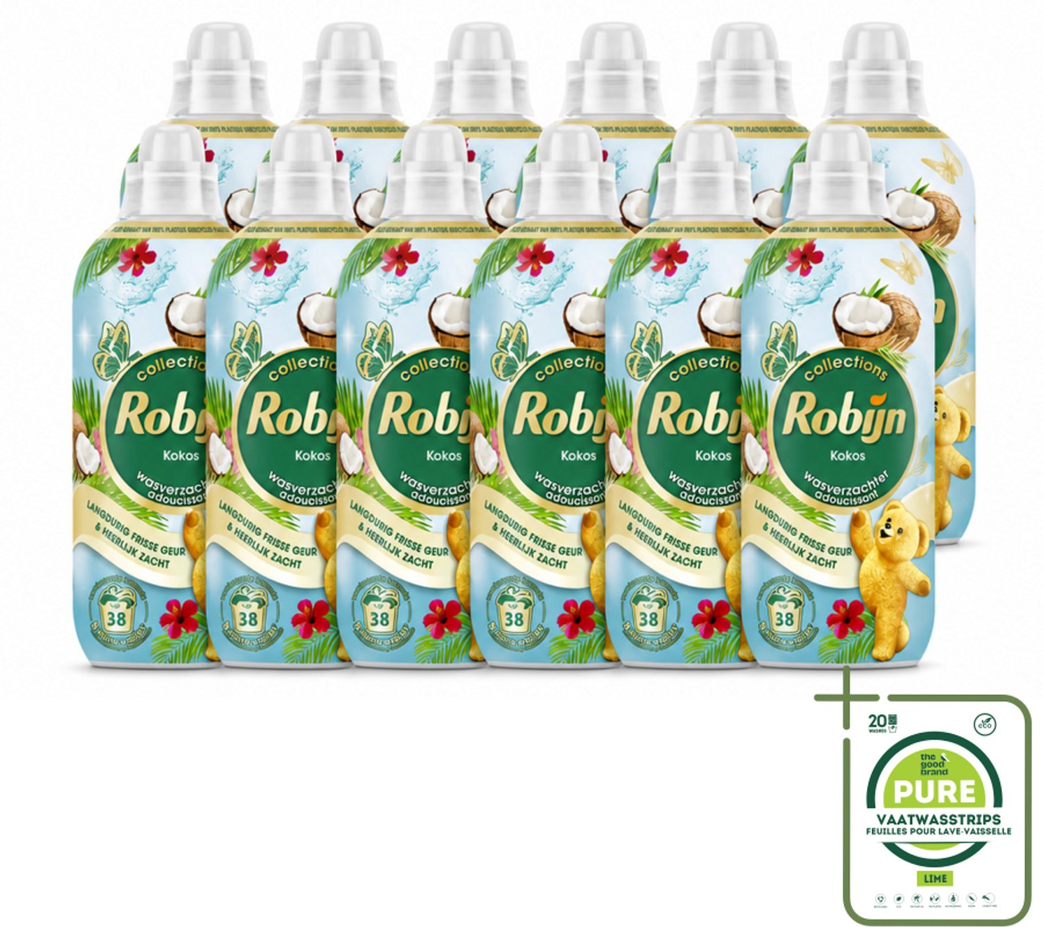 12 x Robijn – Wasverzachter – Kokos Sensation – 765 ml - Grootverpakking - Vaatwasstrips - Wasverzachter Kokos - Wasverzachter Tropisch - Wasverzachter Fris - Wasverzachter Voor Textiel - Wasverzachter Voor Beddengoed