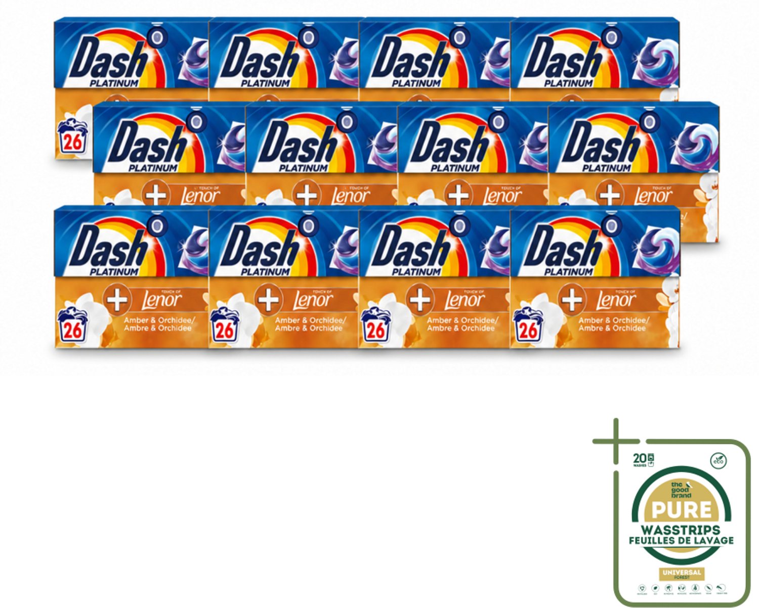 12 x Dash – Wasmiddelcapsules – 4in1 Pods Amber & Orchidee – 26 capsules - Wasstrips - Wasmiddel Capsules - 4 In 1 Wasmiddel - Frisse Geur Wasmiddel - Wasmiddel Voor Kleding - Wasmiddel Met Bloemige Geur