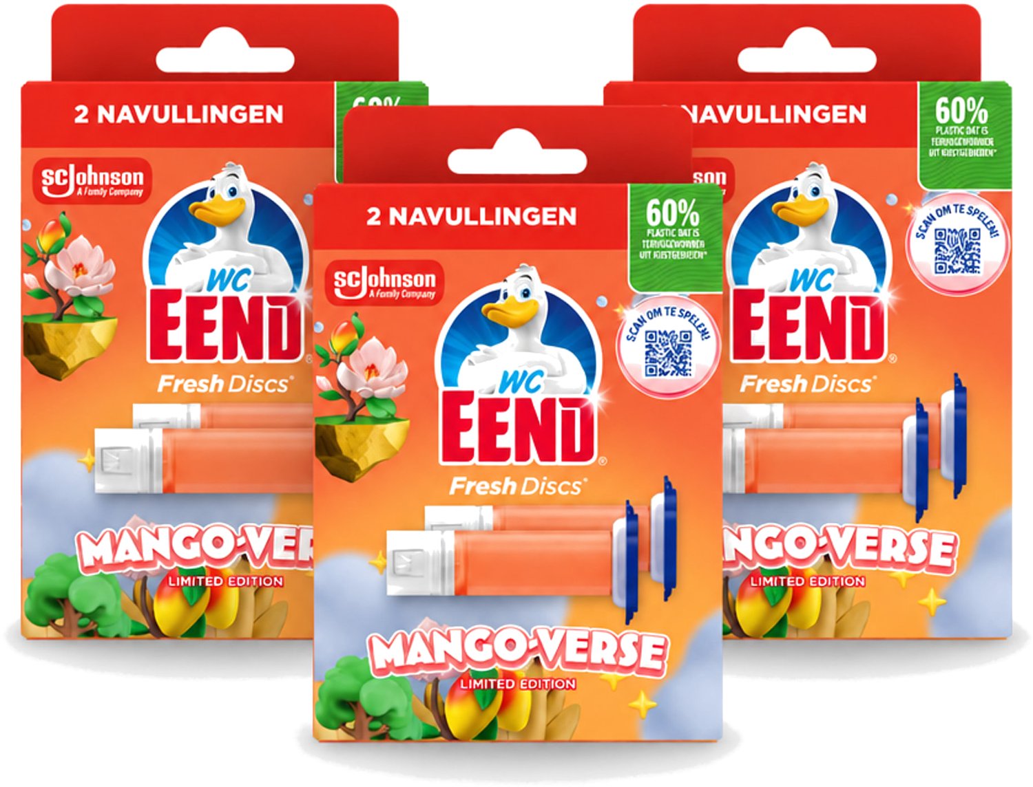3 x WC Eend – Fresh Discs – Duo Navulling – Mango Verse – 72 ml - Voordeelverpakking - 3 stuks